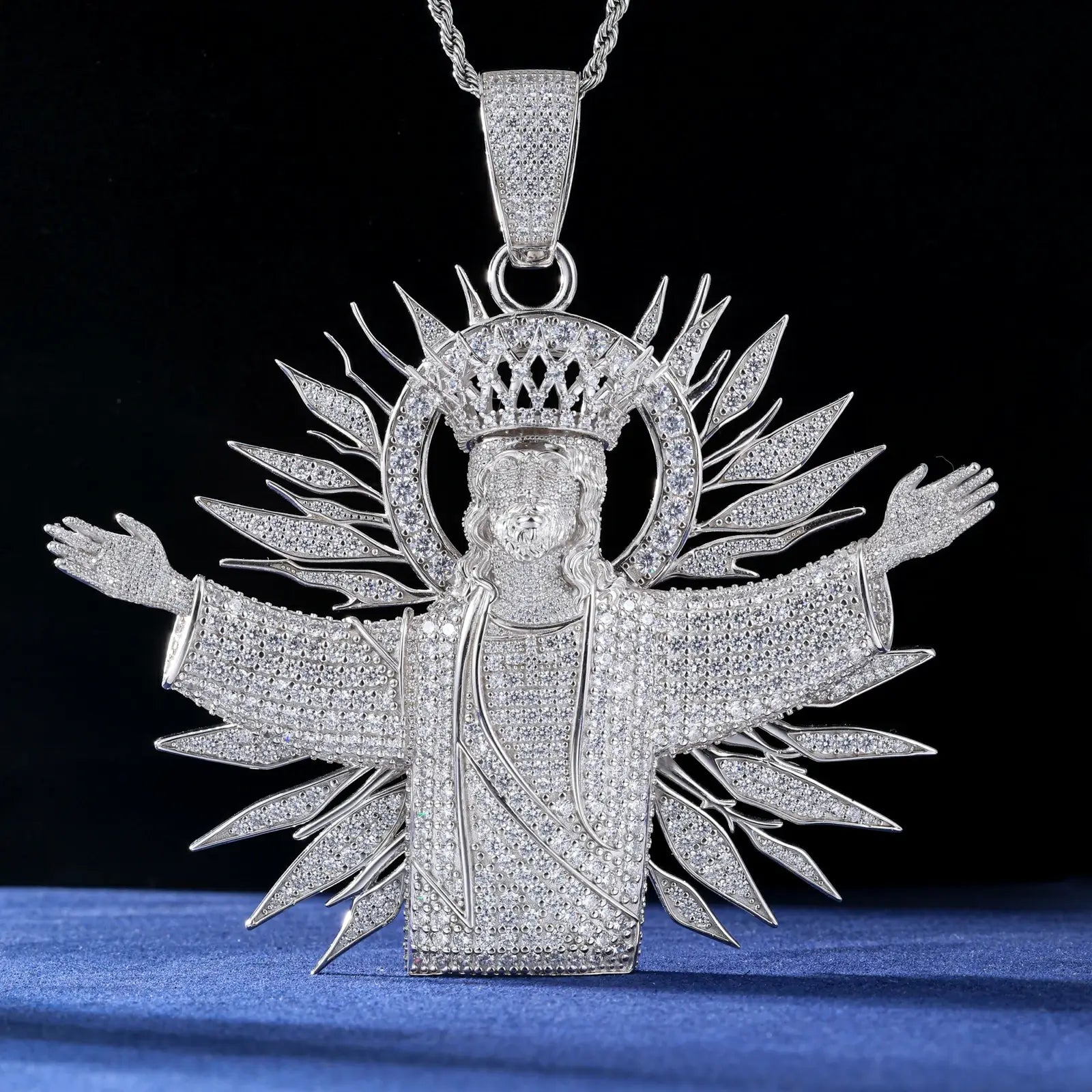 S925 Moissanite Glorious King Jesus Pendant XL Pendant