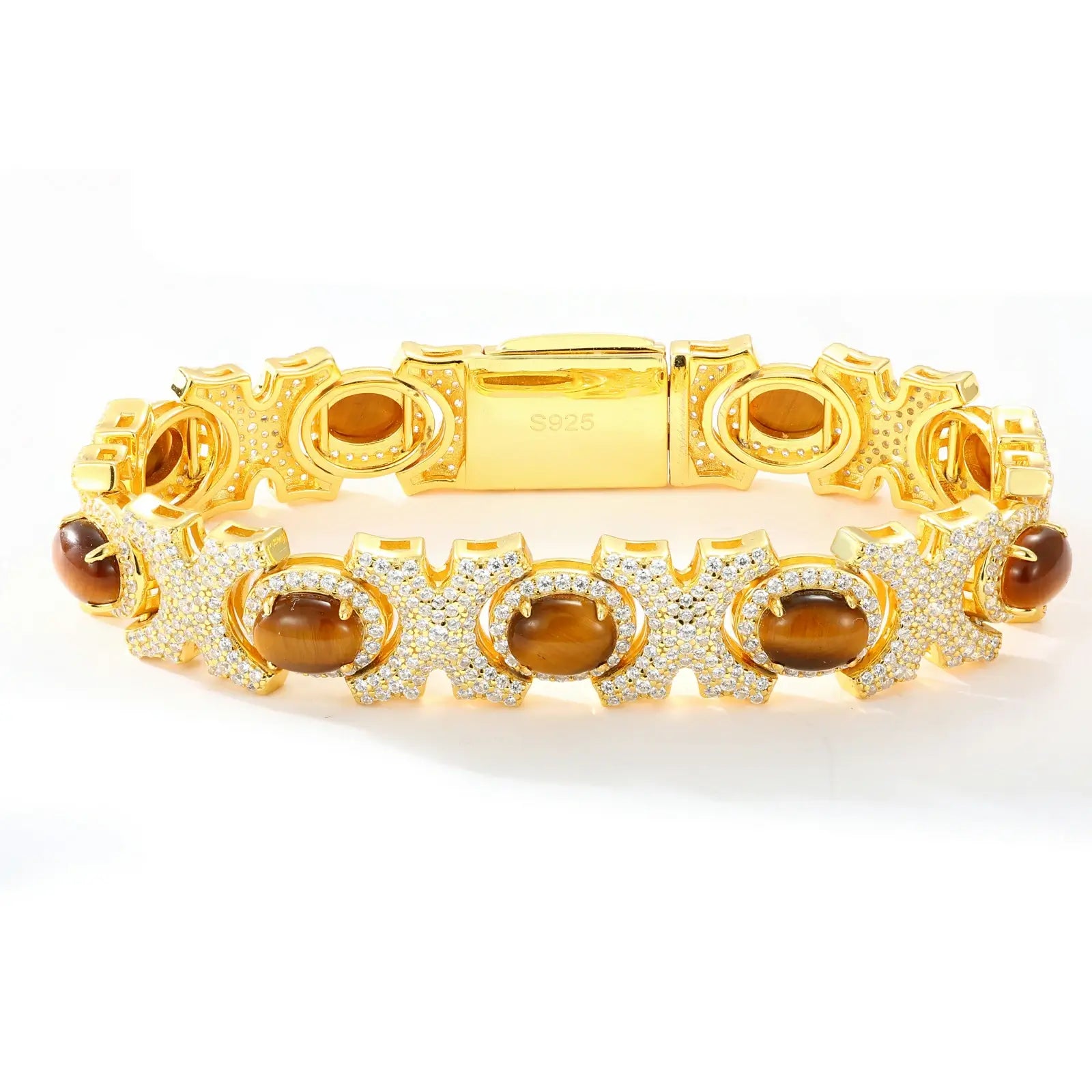 13mm S925 Moissanite Oval Natural Obsidian X Link Bracelet