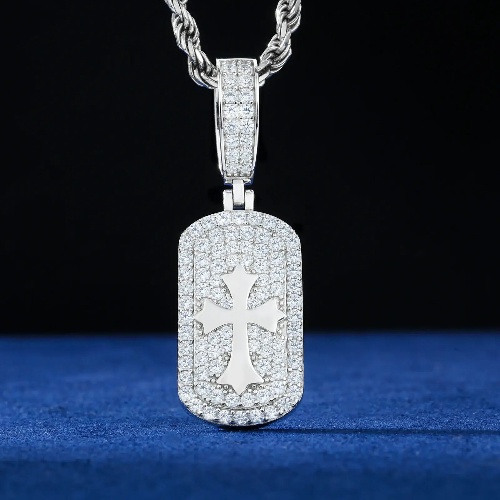 S925 Moissanite Cross Sign Dog Tag Pendant