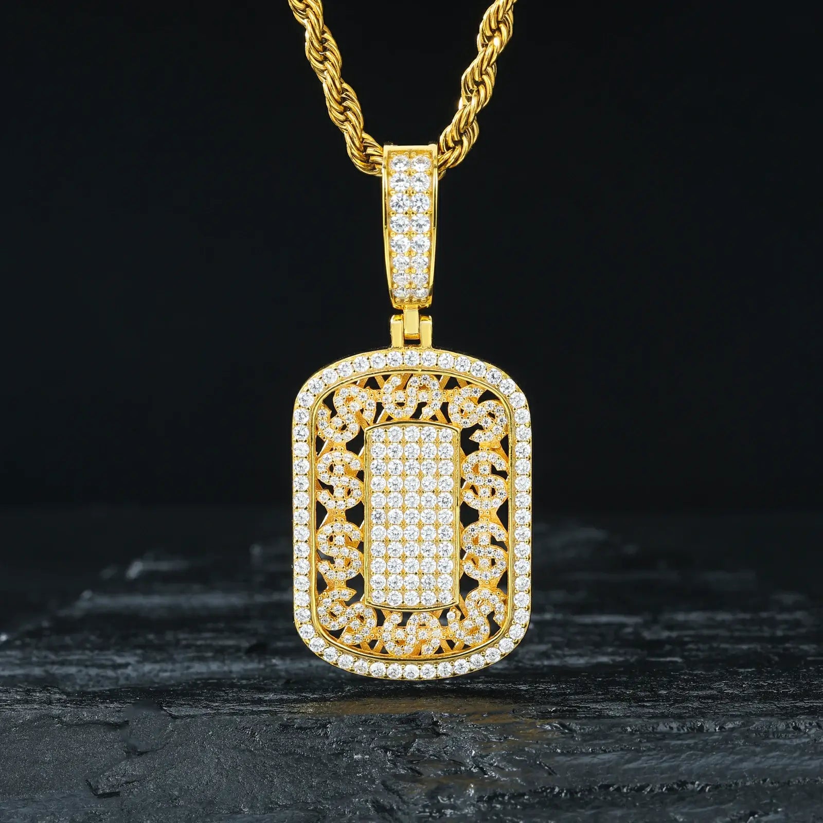 S925 Moissanite US Dollar Dog Tag Pendant