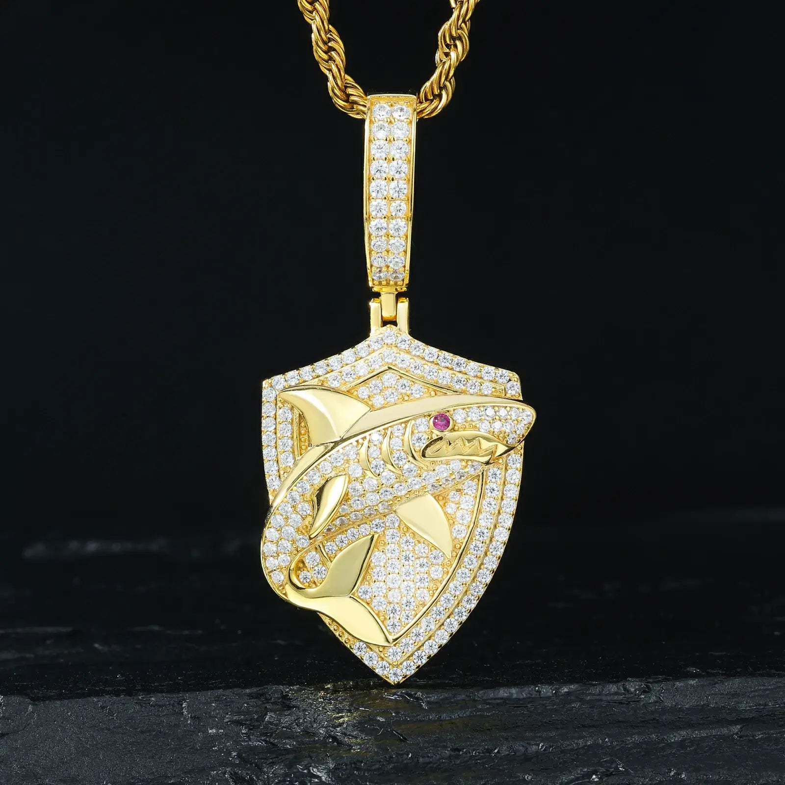 S925 Moissanite Shark Shield Pendant