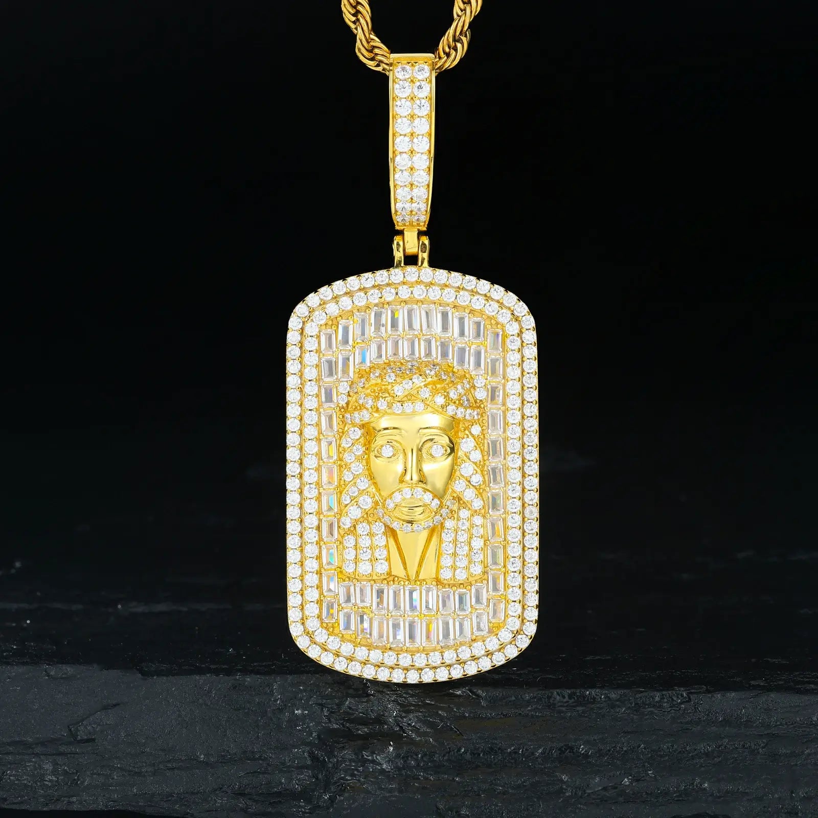 S925 Baguette Moissanite Jesus Dog Tag Pendant
