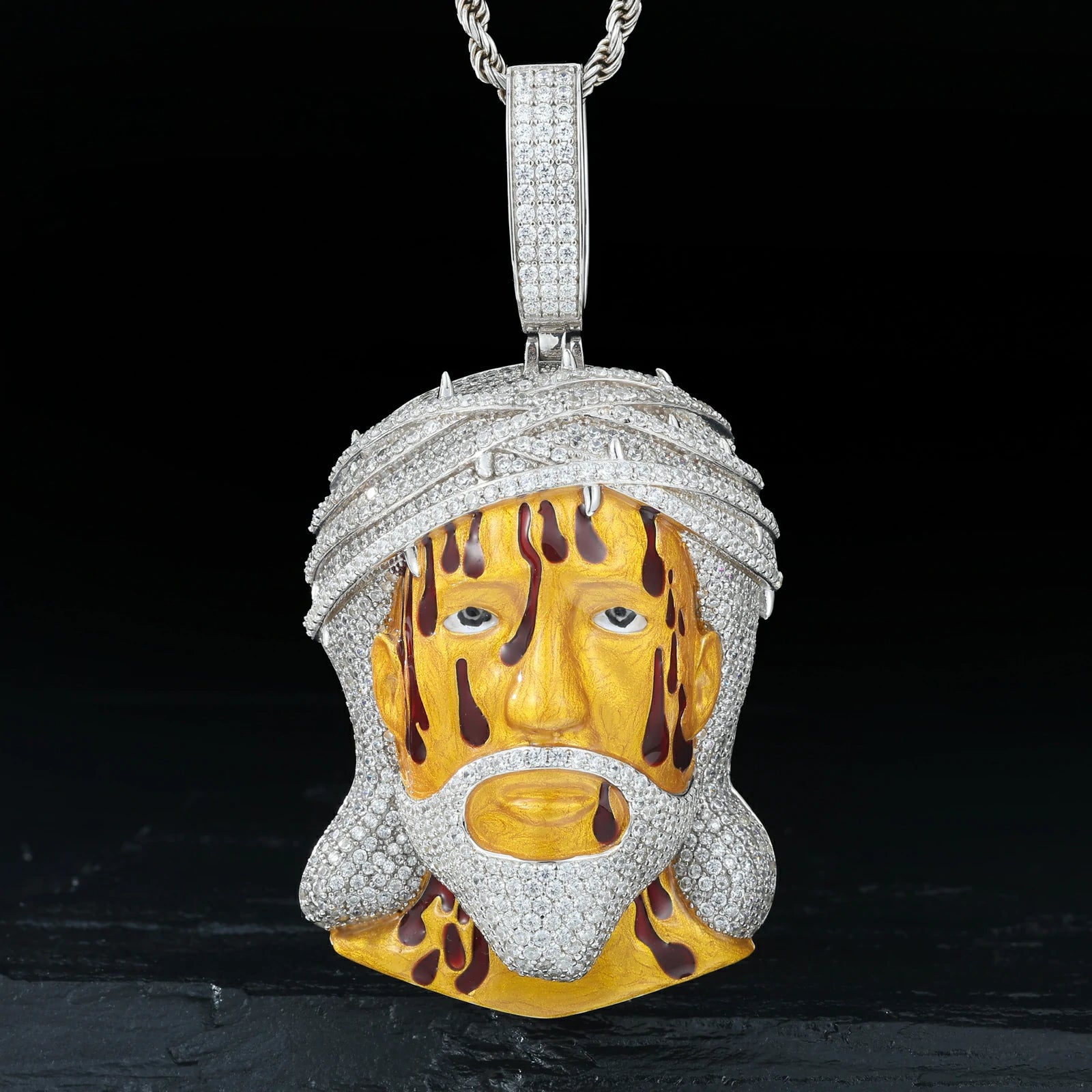 S925 Moissanite Enamel Bleeding Jesus Piece Pendant