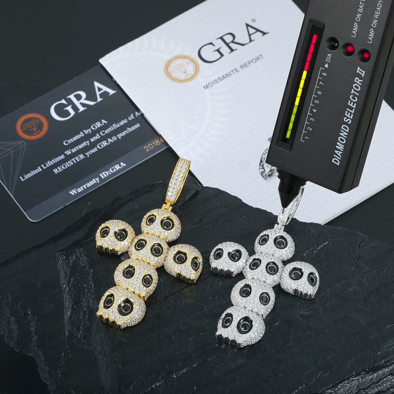 S925 Moissanite Skull Cross Pendant