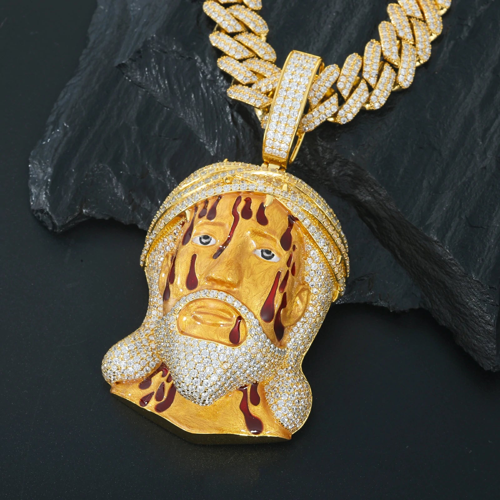 S925 Moissanite Enamel Bleeding Jesus Piece Pendant