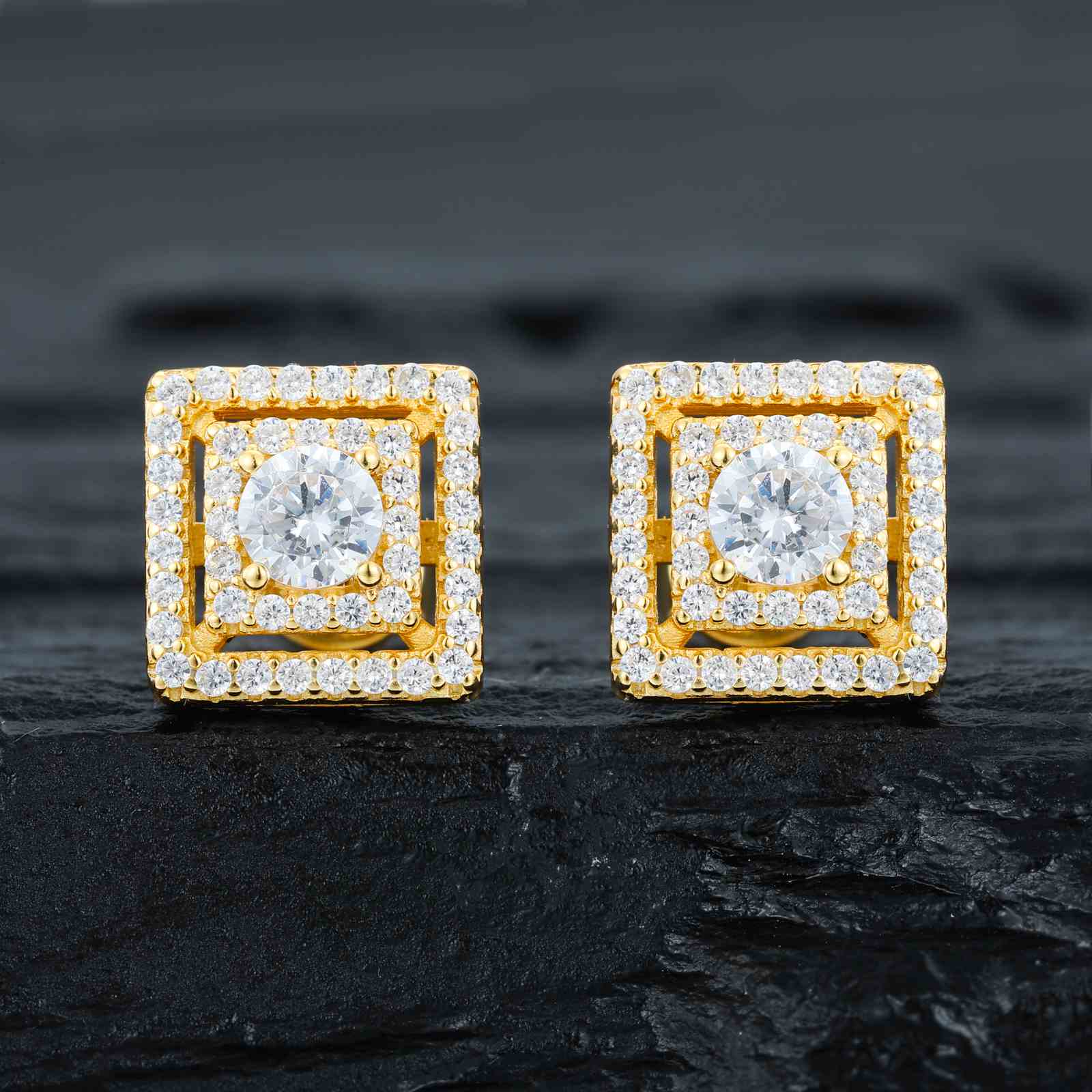 S925 Moissanite Hollow 2 Layers Square Halo Earrings