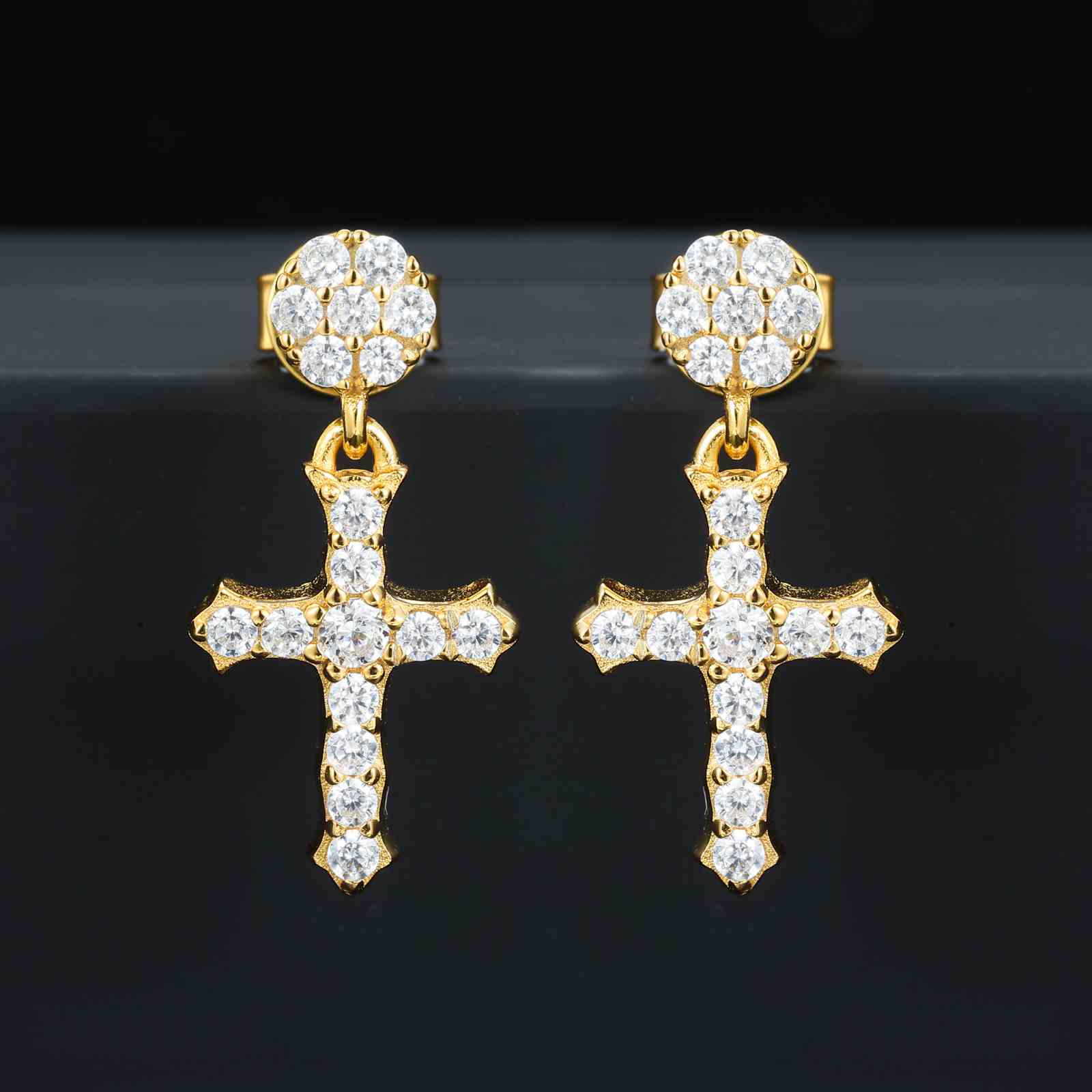 S925 Moissanite Cross Drop Earrings With Flower Stud