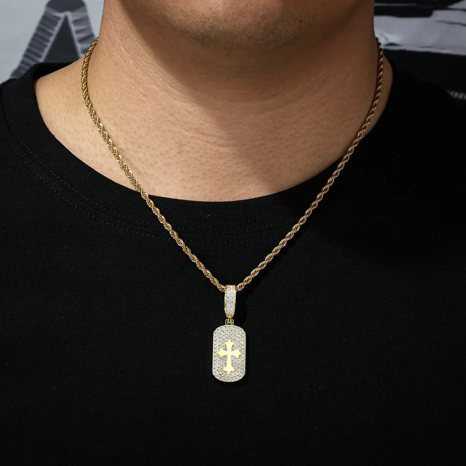 S925 Moissanite Cross Sign Dog Tag Pendant