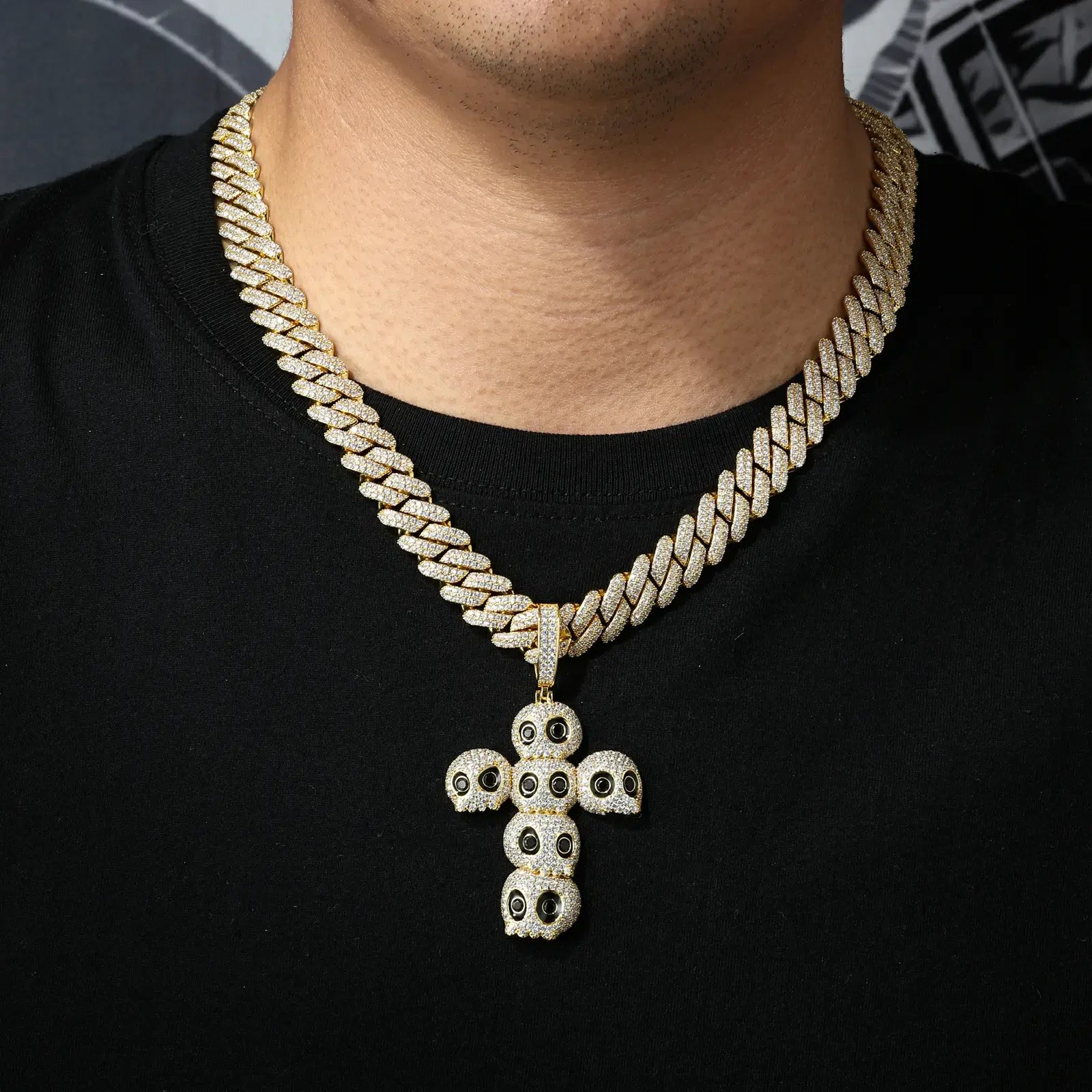 S925 Moissanite Skull Cross Pendant