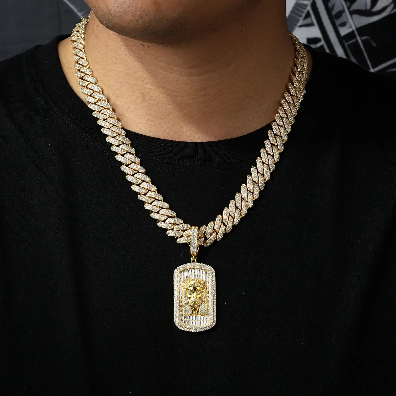 S925 Baguette Moissanite Jesus Dog Tag Pendant