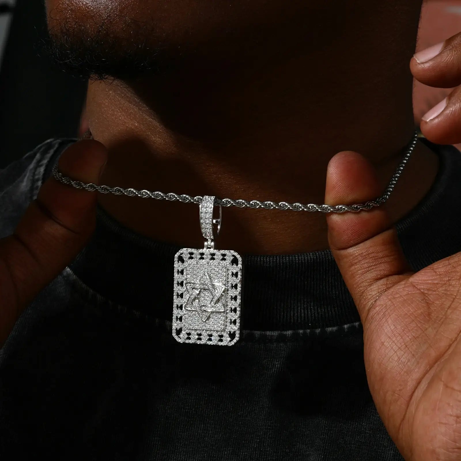 S925 Moissanite Star of David Dog Tag Pendant