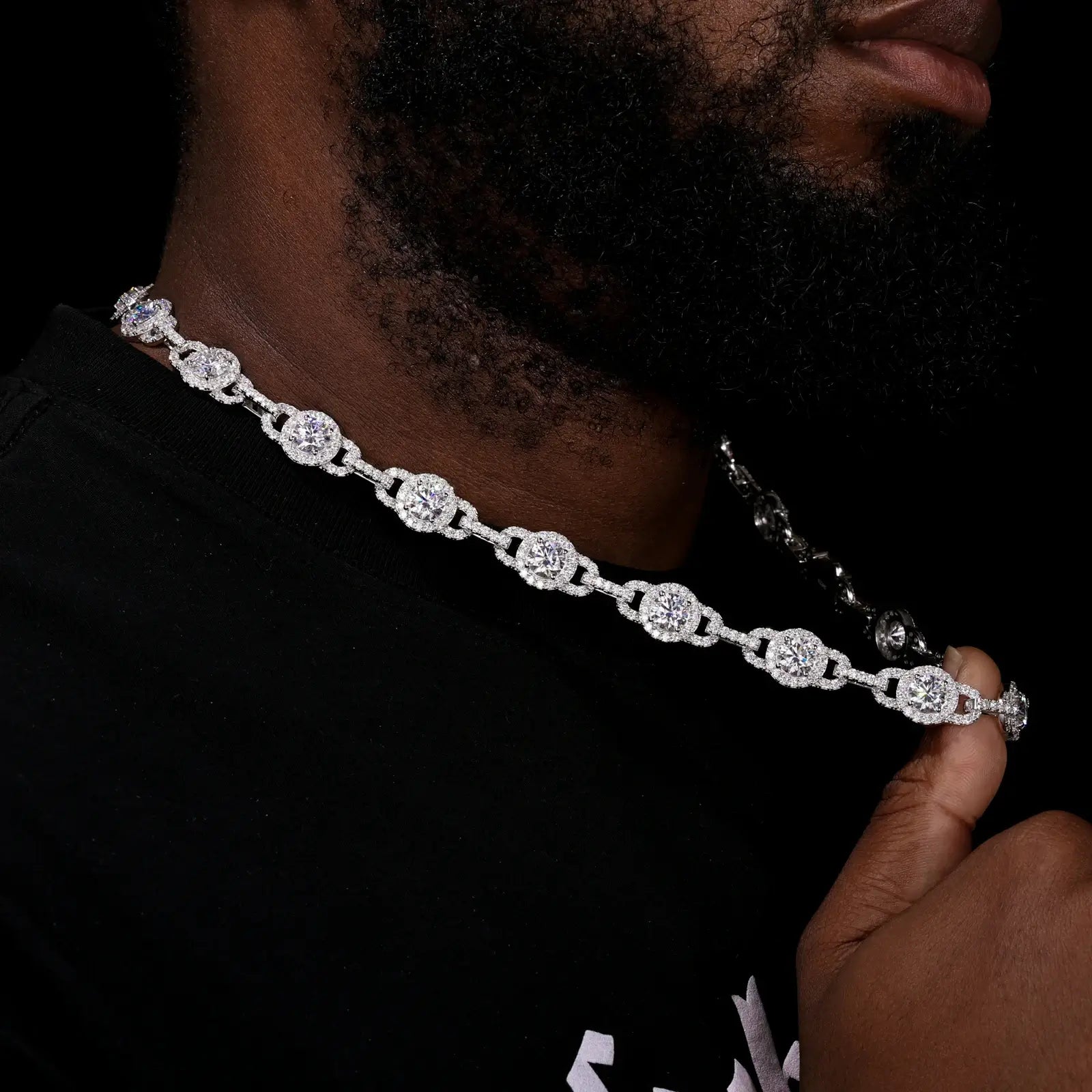 S925 Moissanite Halo Link Tennis Chain