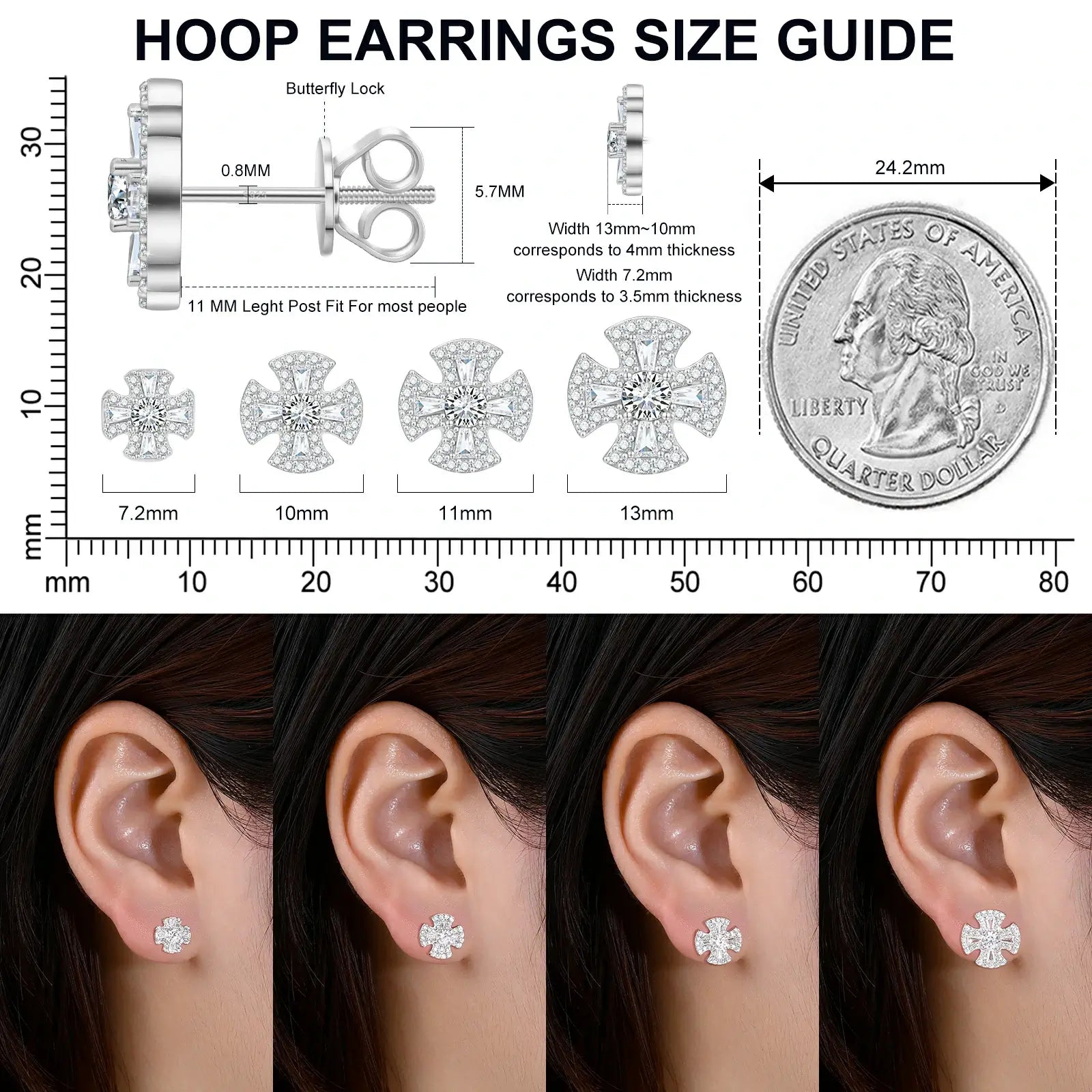 S925 Moissanite Canterbury Cross Stud Earrings