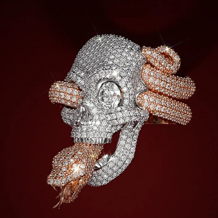 S925 Moissanite Snake & Skull Ring
