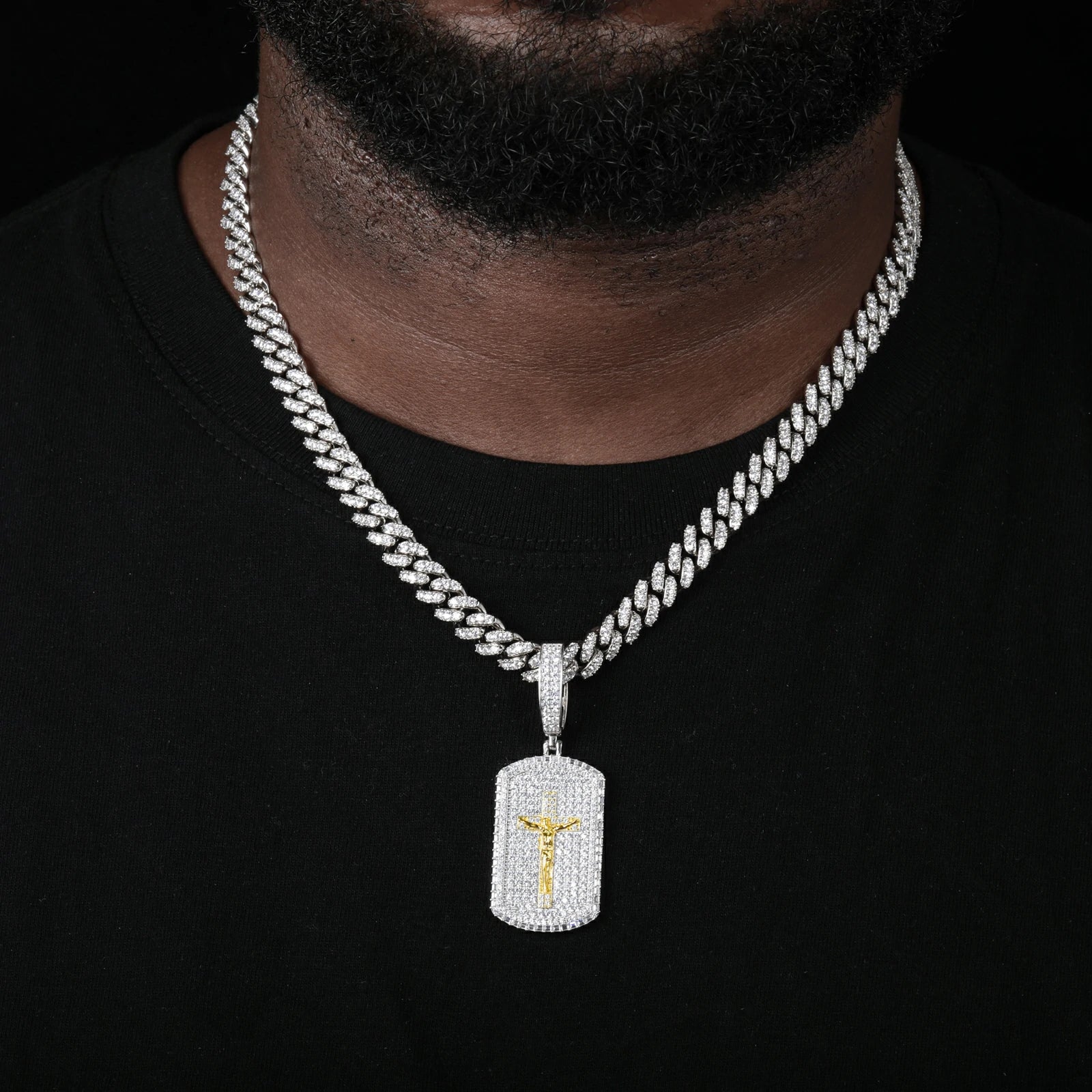 S925 Moissanite Crucifixion Dog Tag Pendant