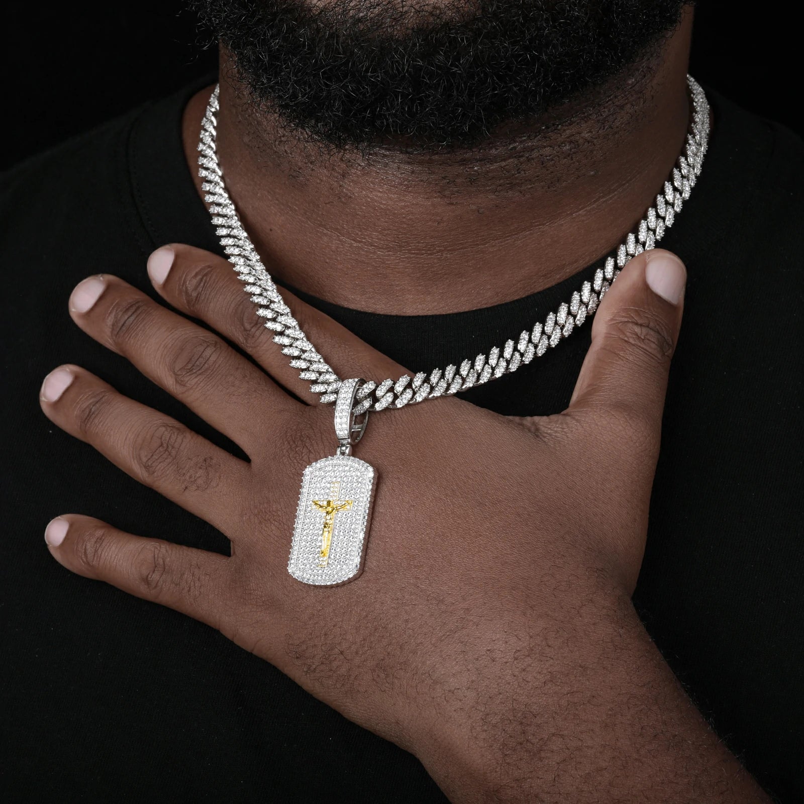 S925 Moissanite Crucifixion Dog Tag Pendant