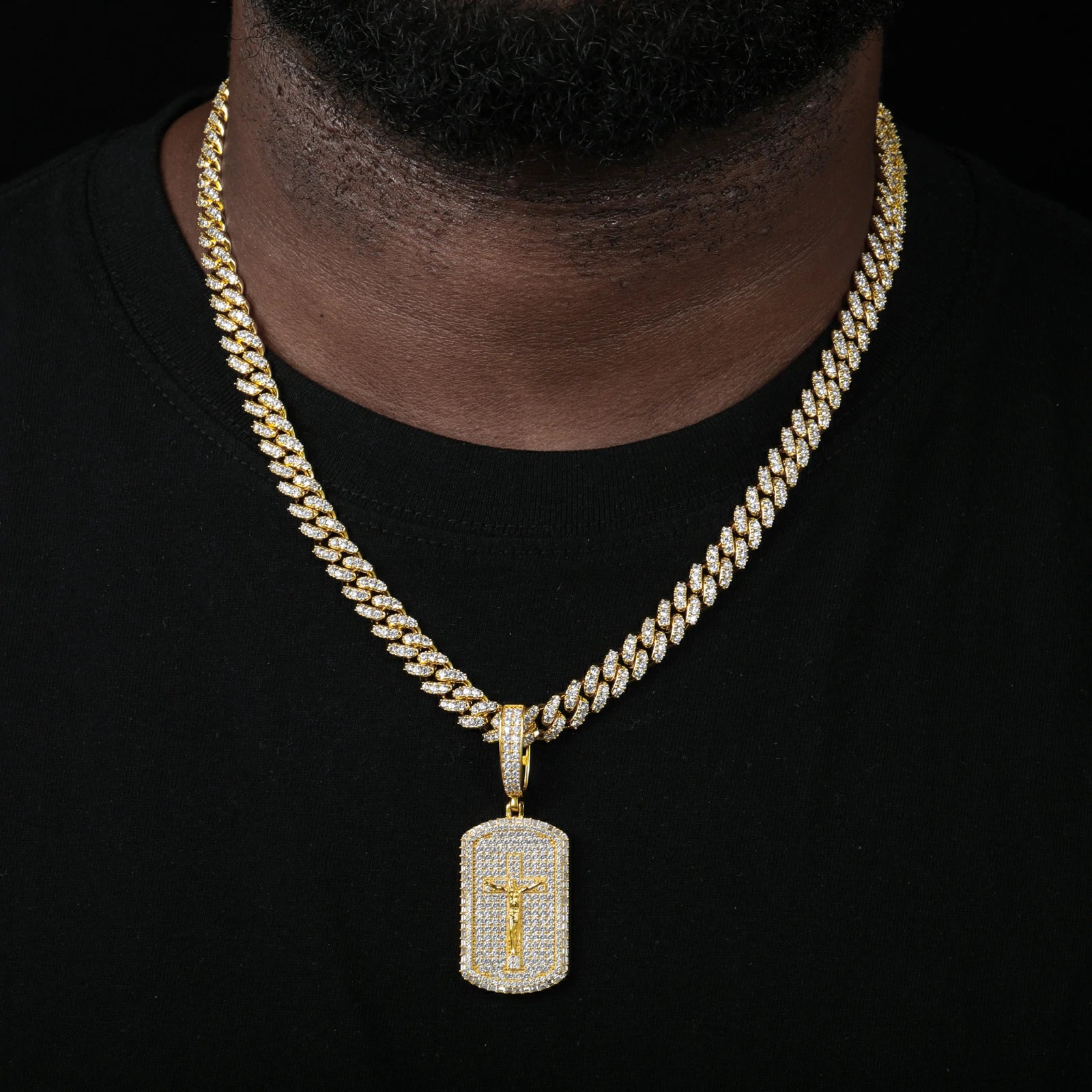 S925 Moissanite Crucifixion Dog Tag Pendant