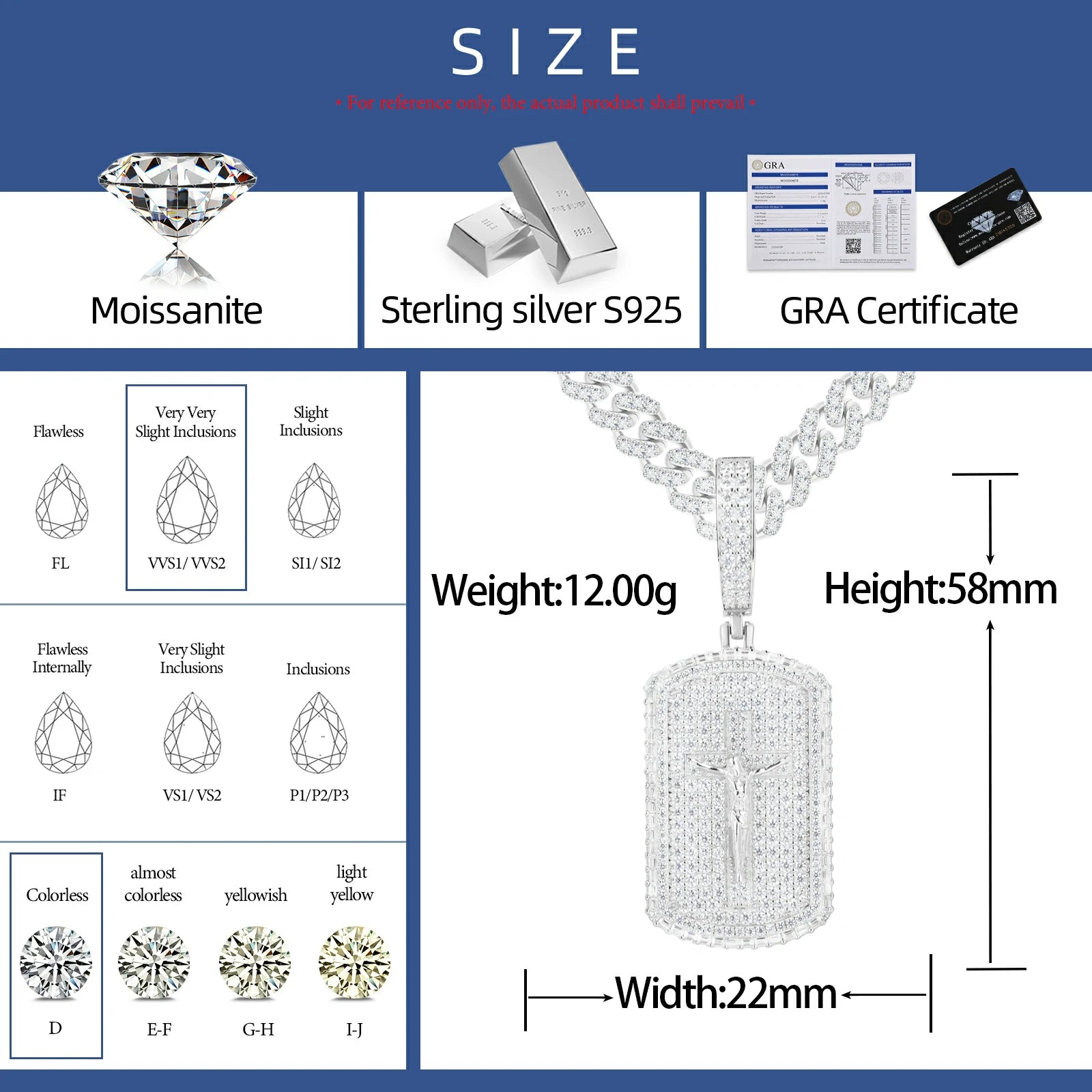 S925 Moissanite Crucifixion Dog Tag Pendant