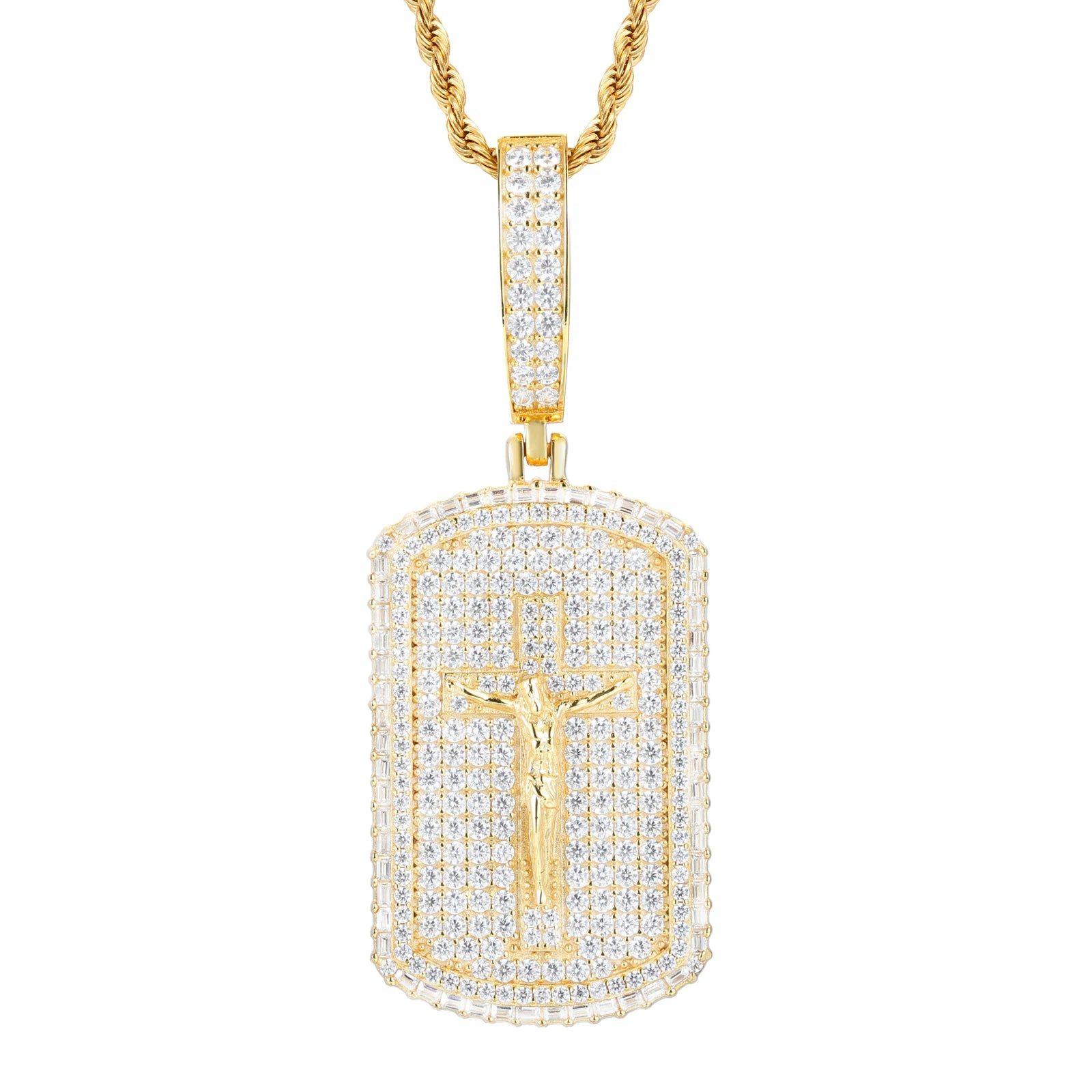 S925 Moissanite Crucifixion Dog Tag Pendant