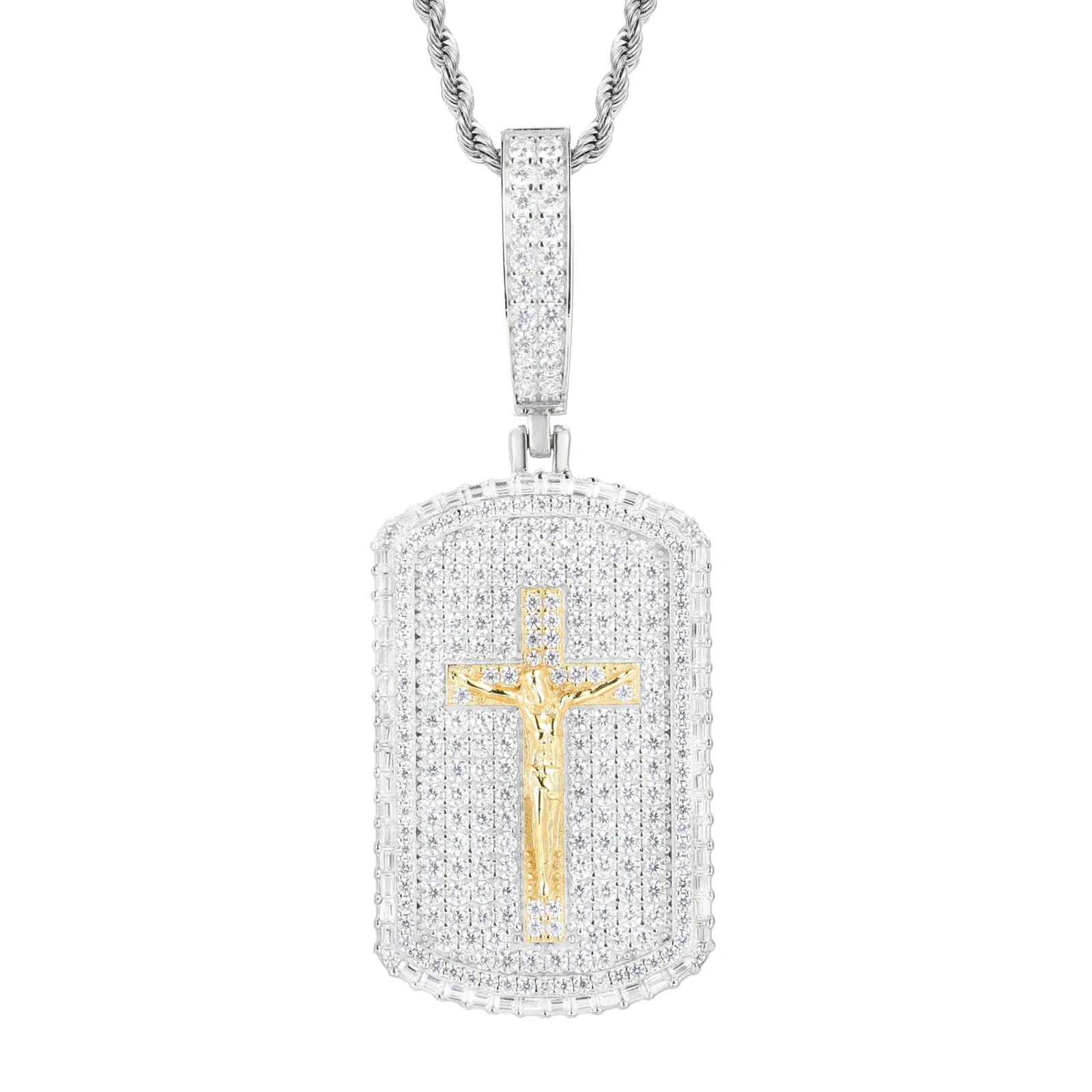 S925 Moissanite Crucifixion Dog Tag Pendant