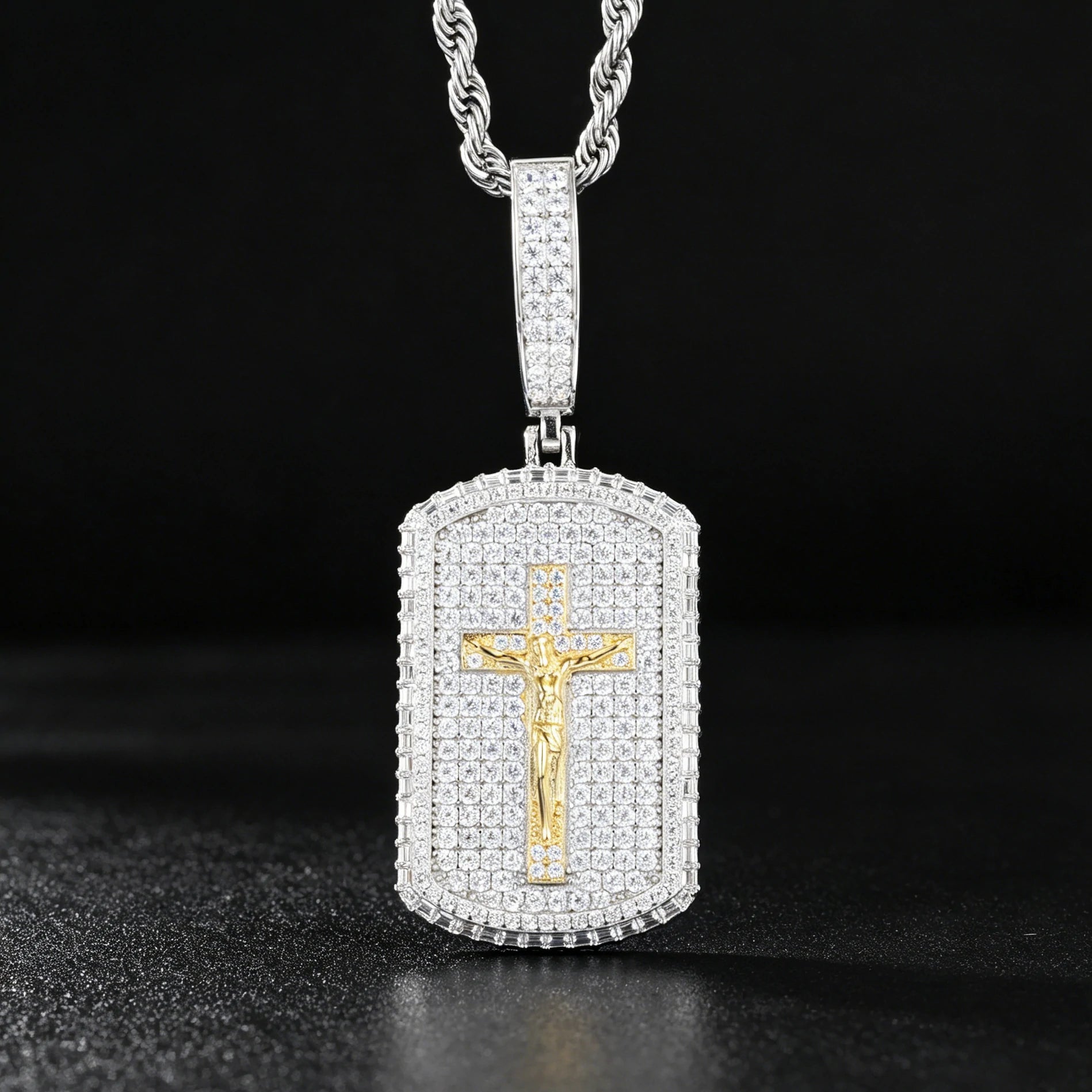 S925 Moissanite Crucifixion Dog Tag Pendant