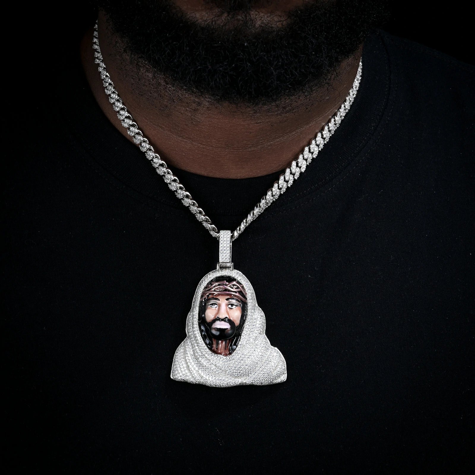 S925 Moissanite Enamel Asceticism Jesus Piece Pendant