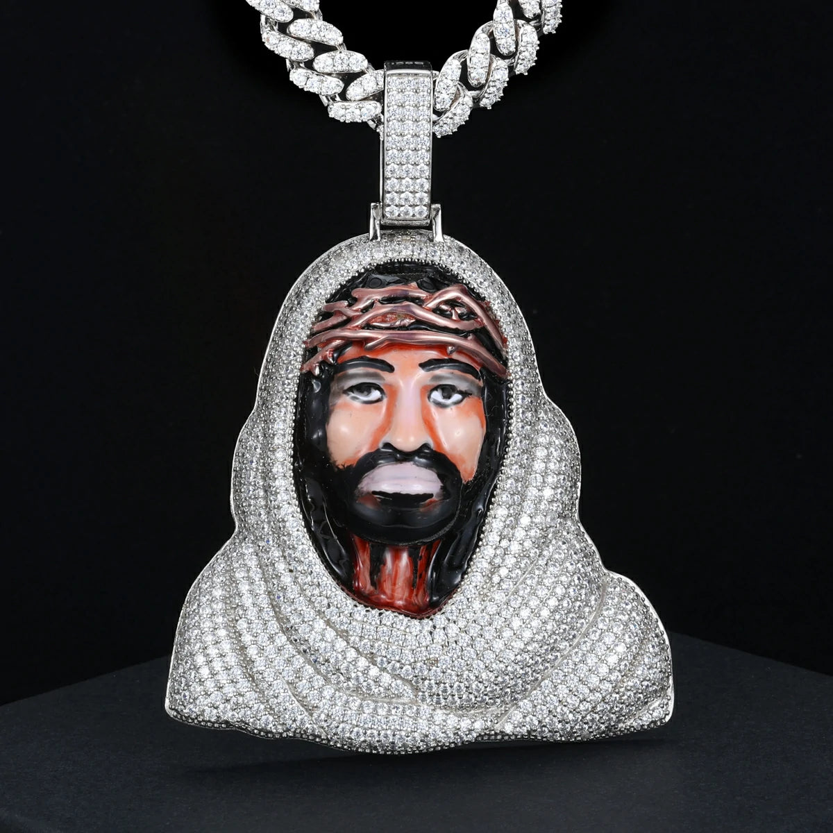 S925 Moissanite Enamel Asceticism Jesus Piece Pendant