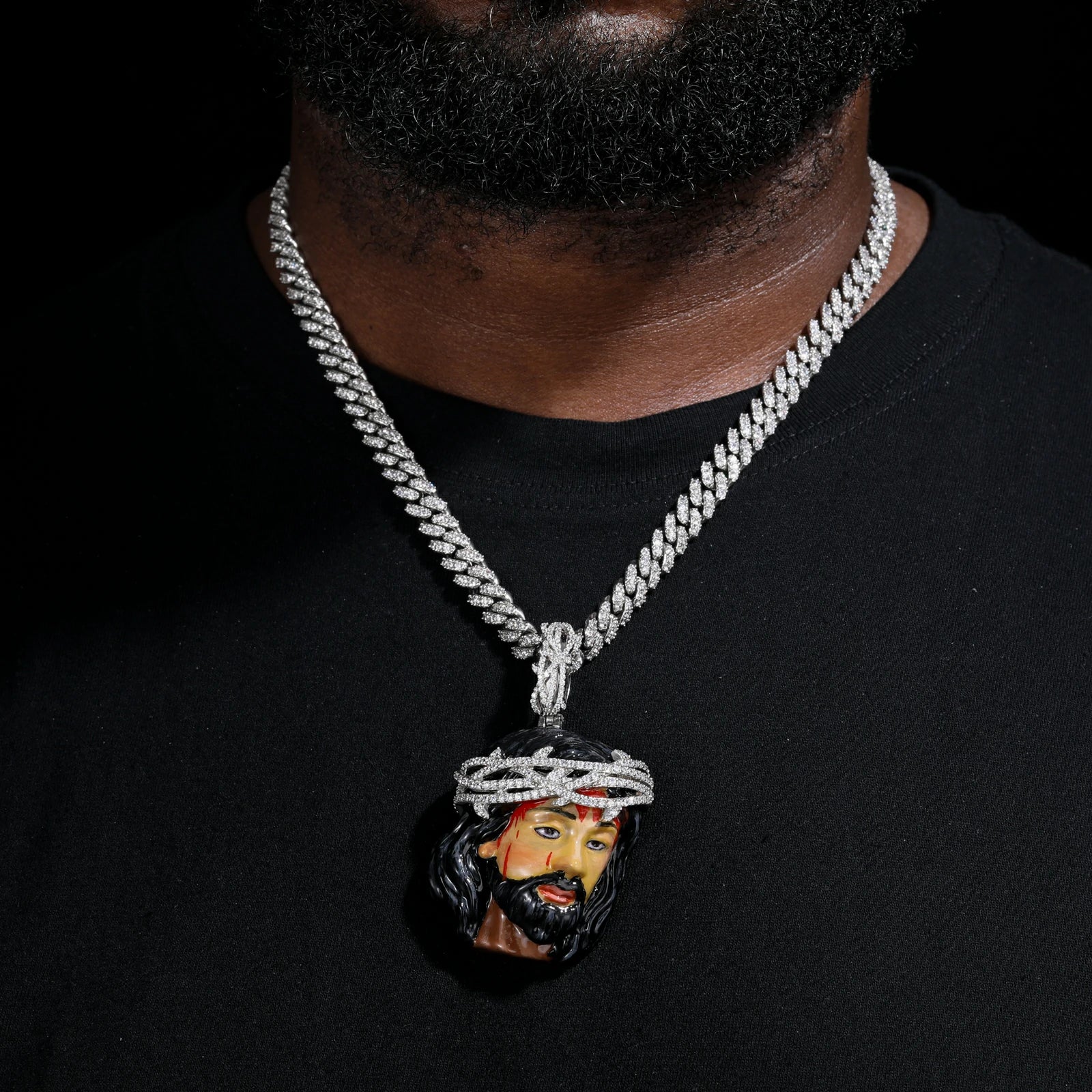 S925 Moissanite Enamel Jesus Head Pendant