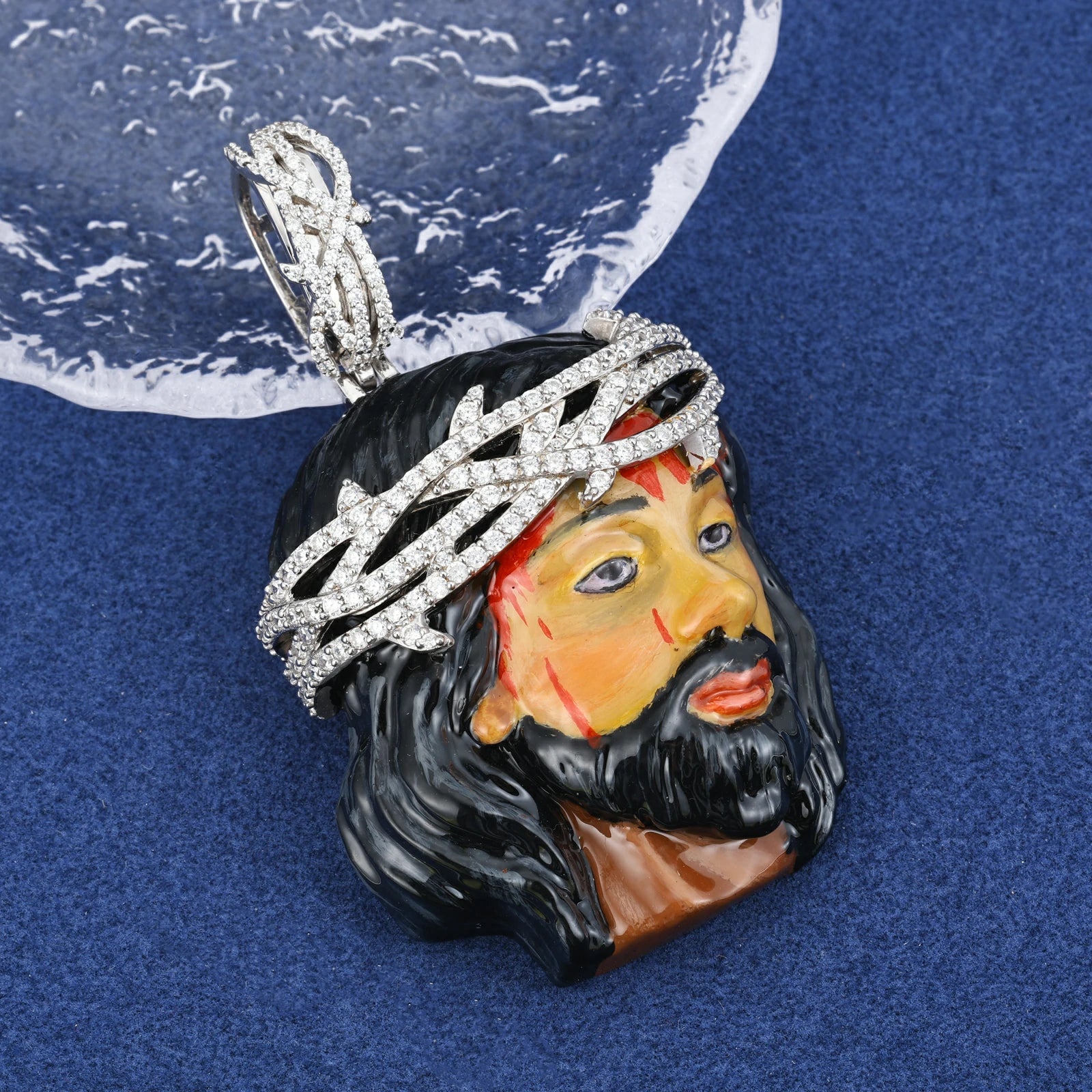 S925 Moissanite Enamel Jesus Head Pendant