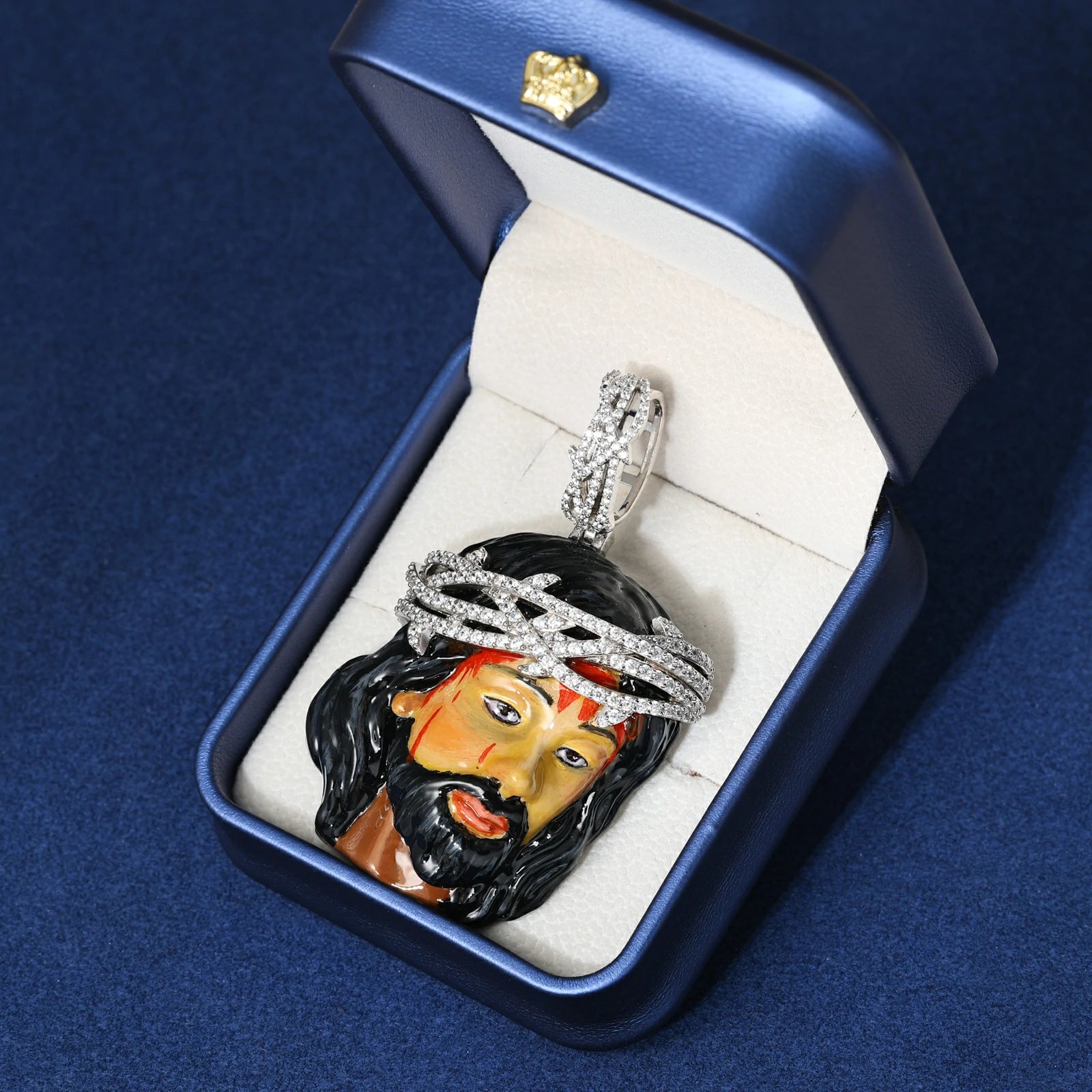 S925 Moissanite Enamel Jesus Head Pendant