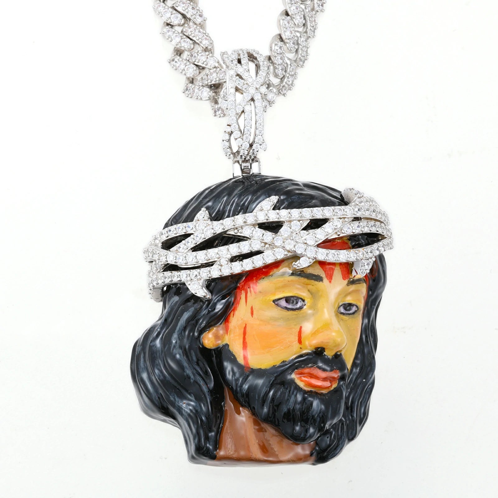 S925 Moissanite Enamel Jesus Head Pendant