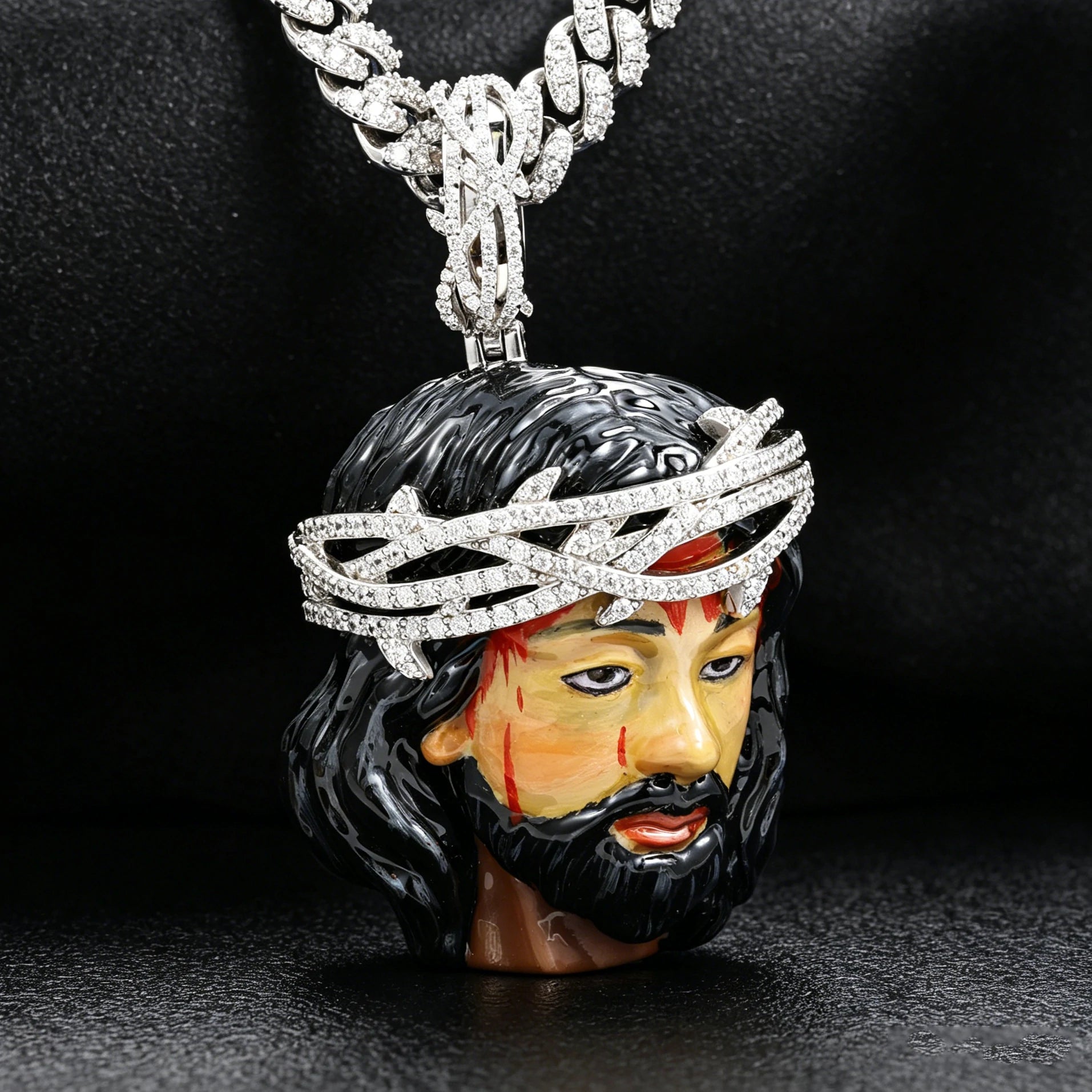 S925 Moissanite Enamel Jesus Head Pendant