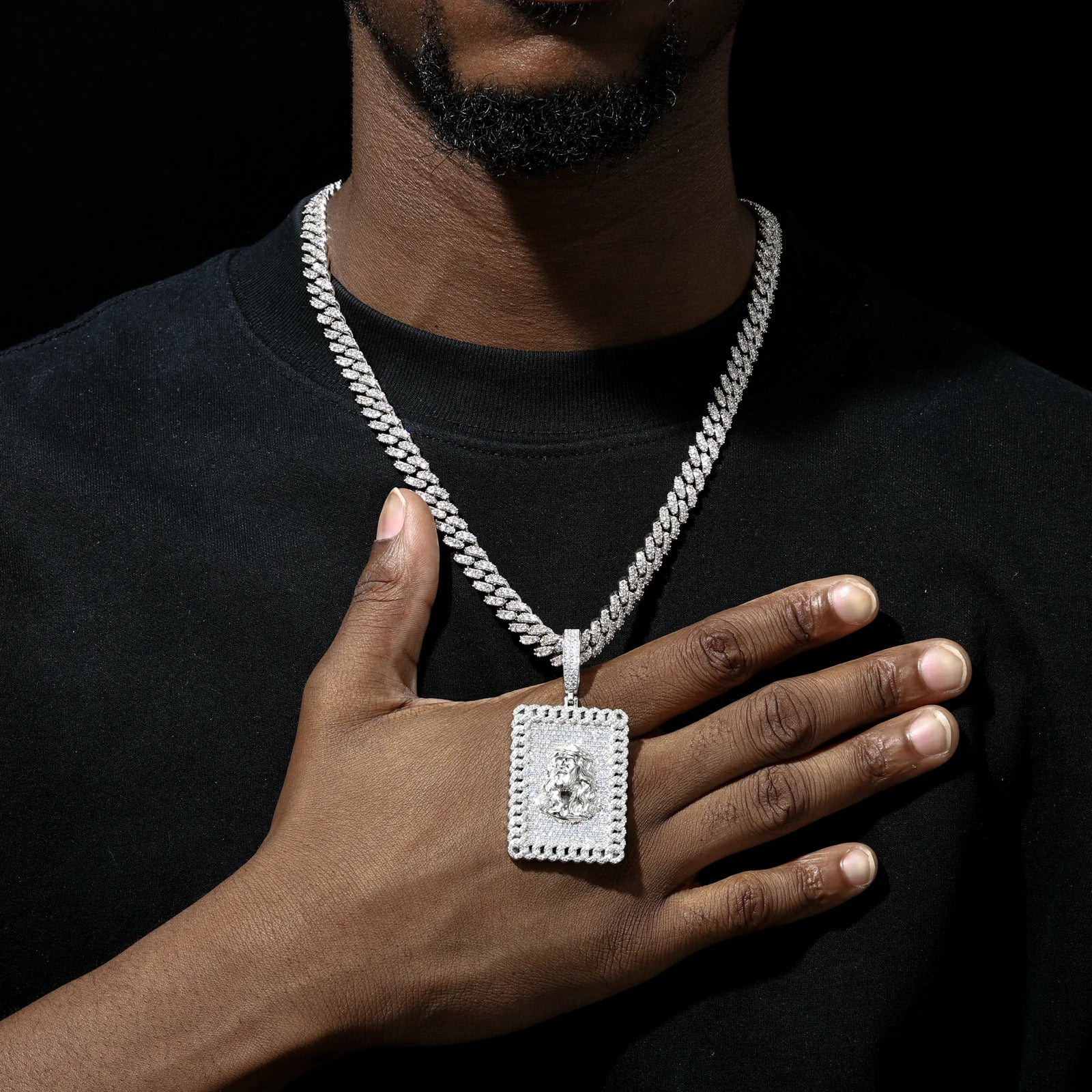 S925 Moissanite Jesus Head Dog Tag Pendant