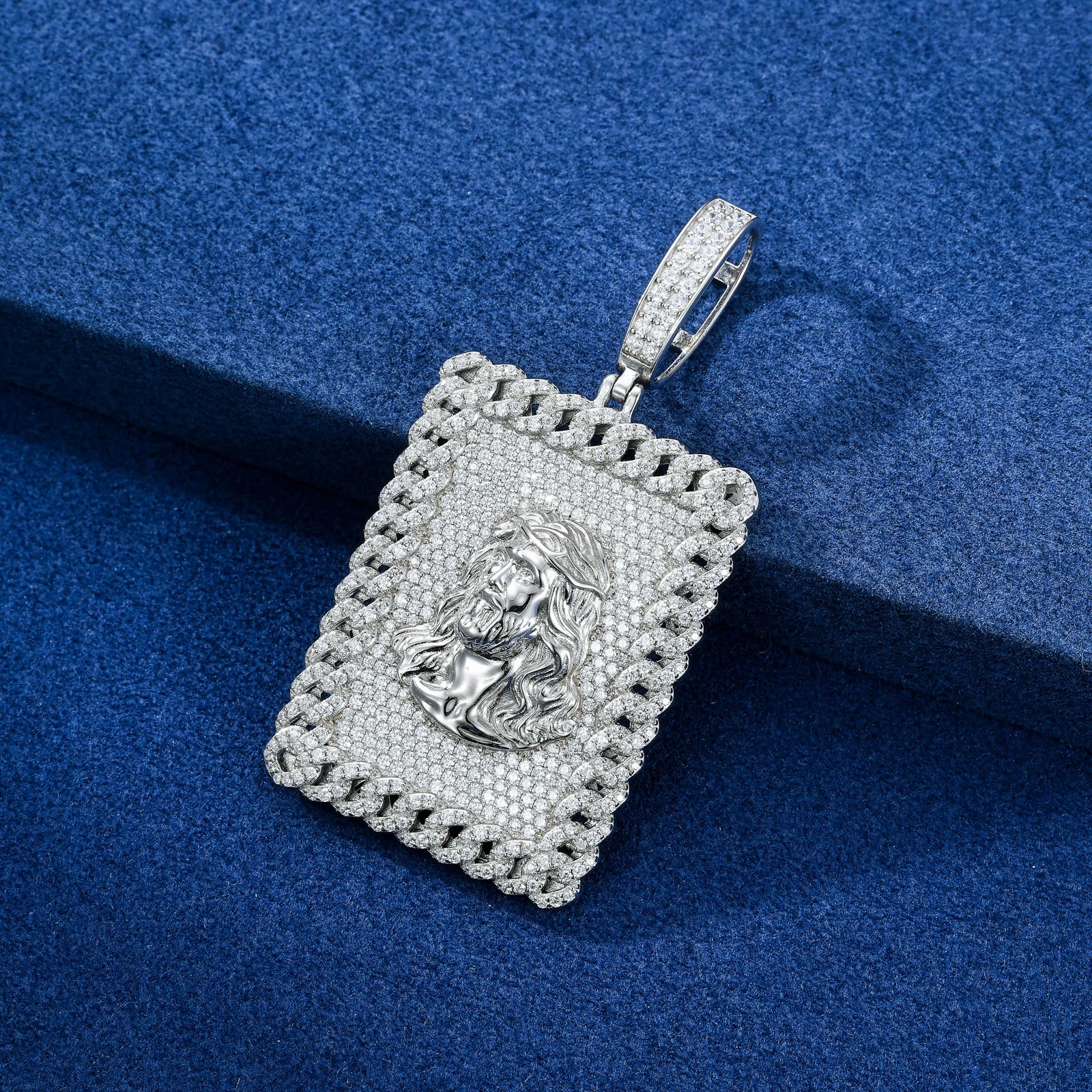 S925 Moissanite Jesus Head Dog Tag Pendant