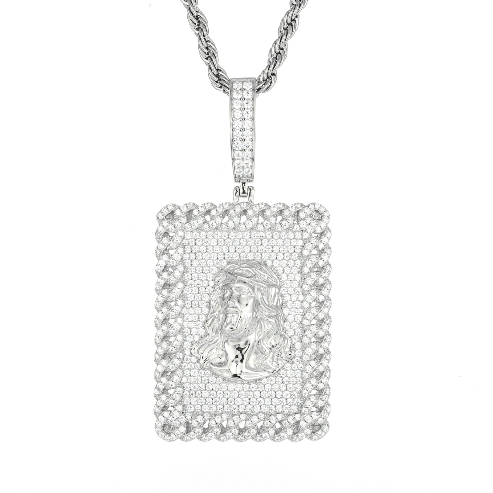 S925 Moissanite Jesus Head Dog Tag Pendant