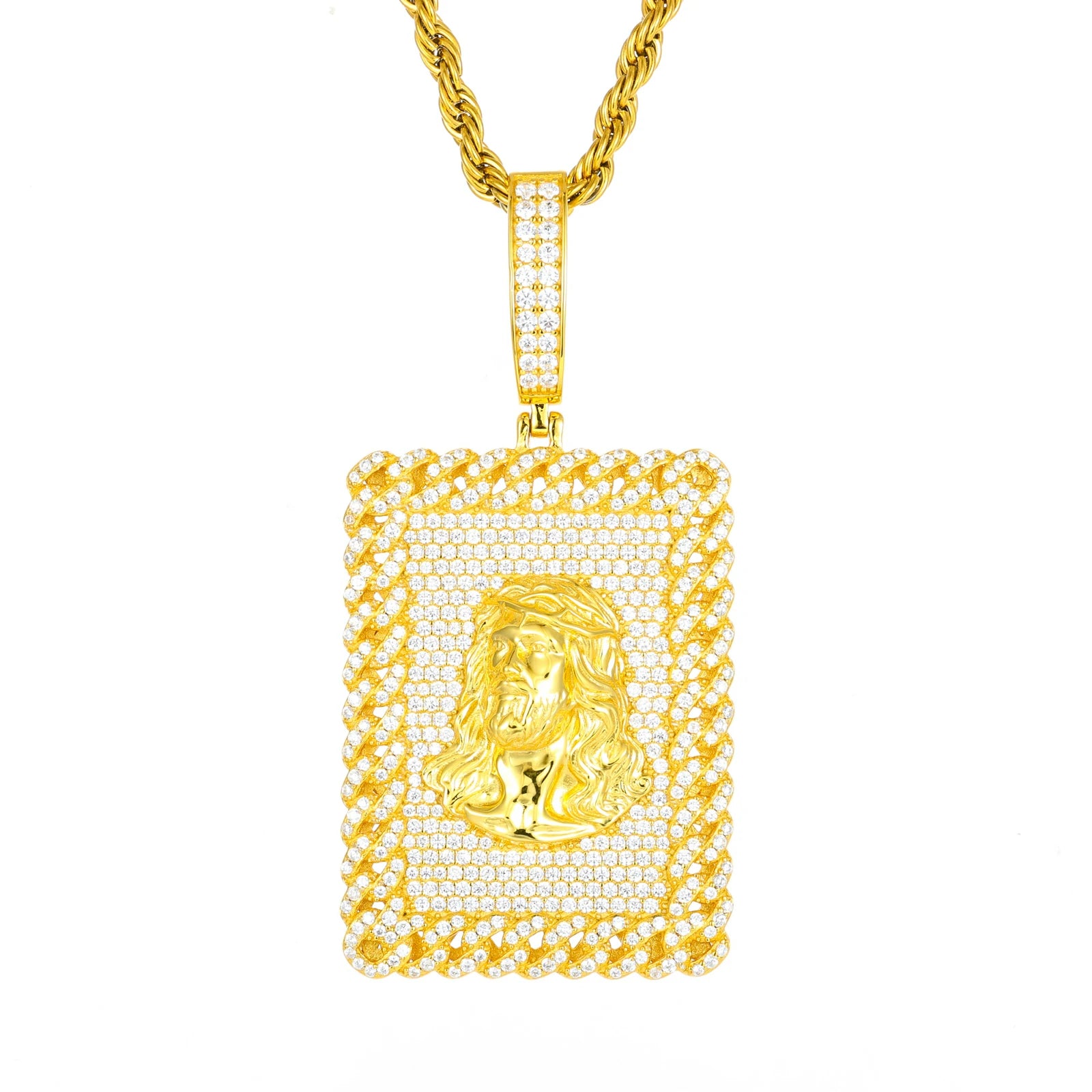 S925 Moissanite Jesus Head Dog Tag Pendant