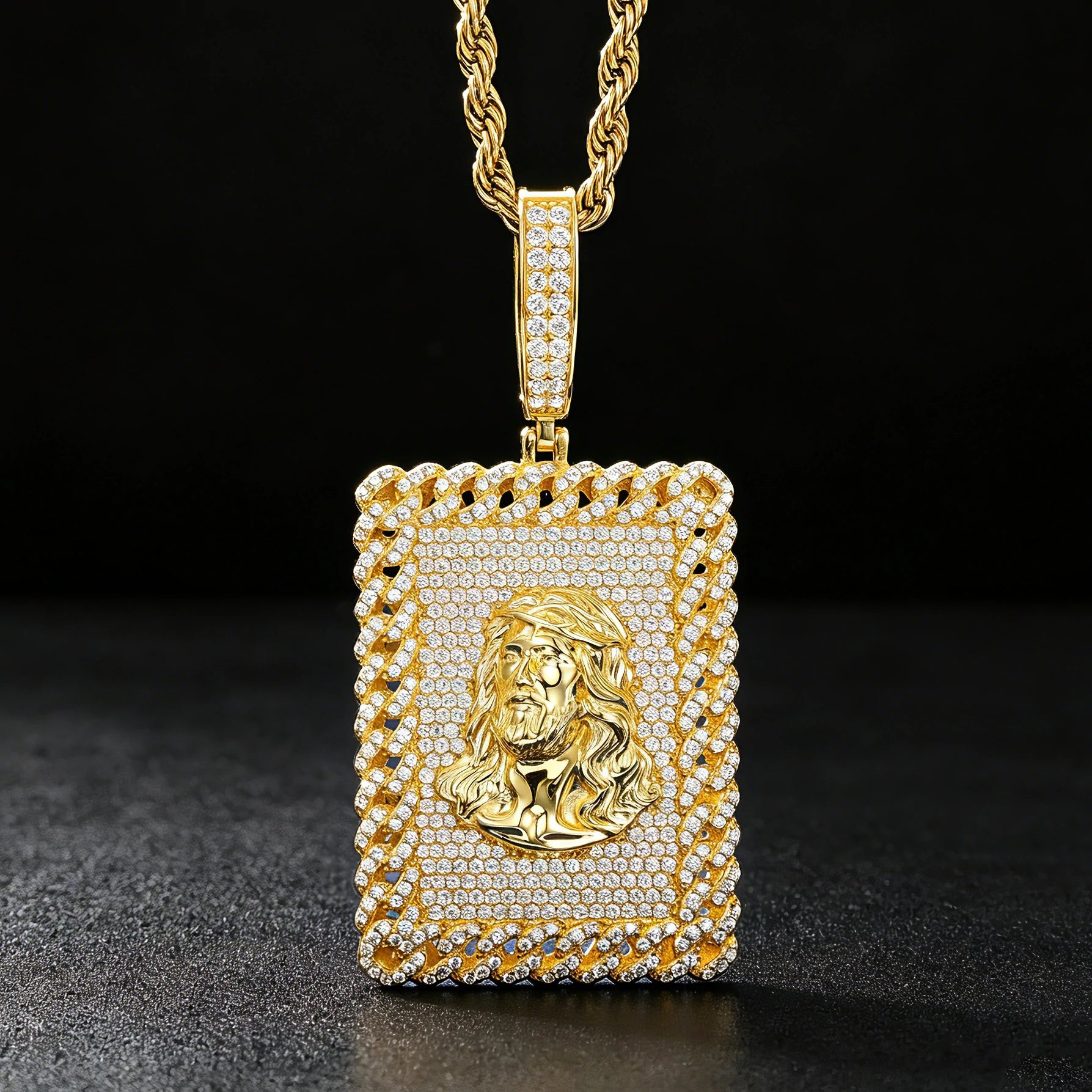 S925 Moissanite Jesus Head Dog Tag Pendant