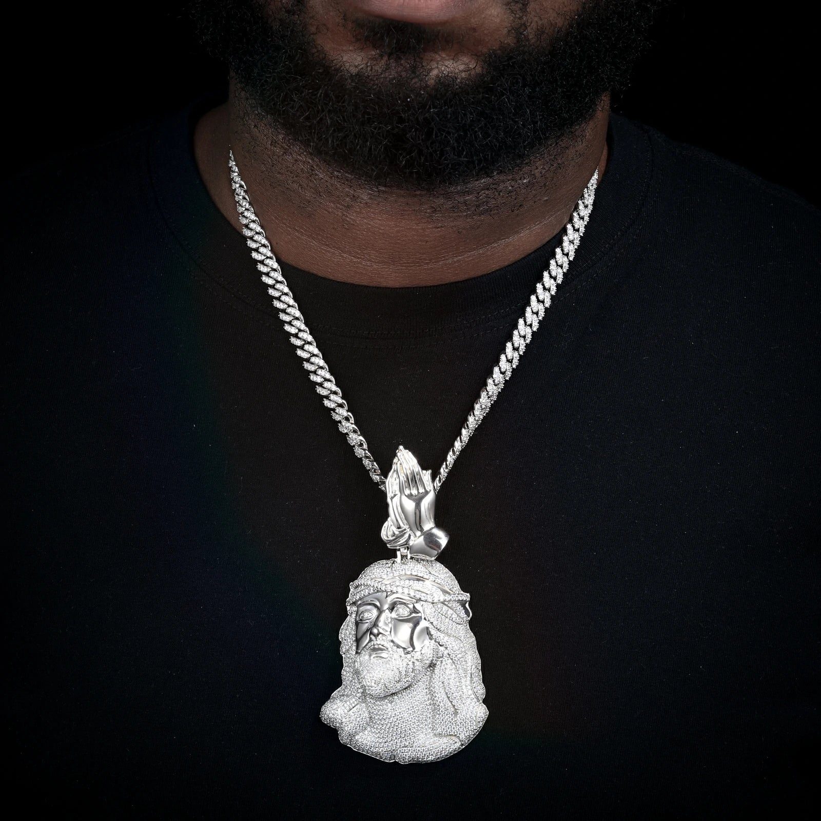S925 Moissanite Jesus Piece Pendant With Pray Hand Bail