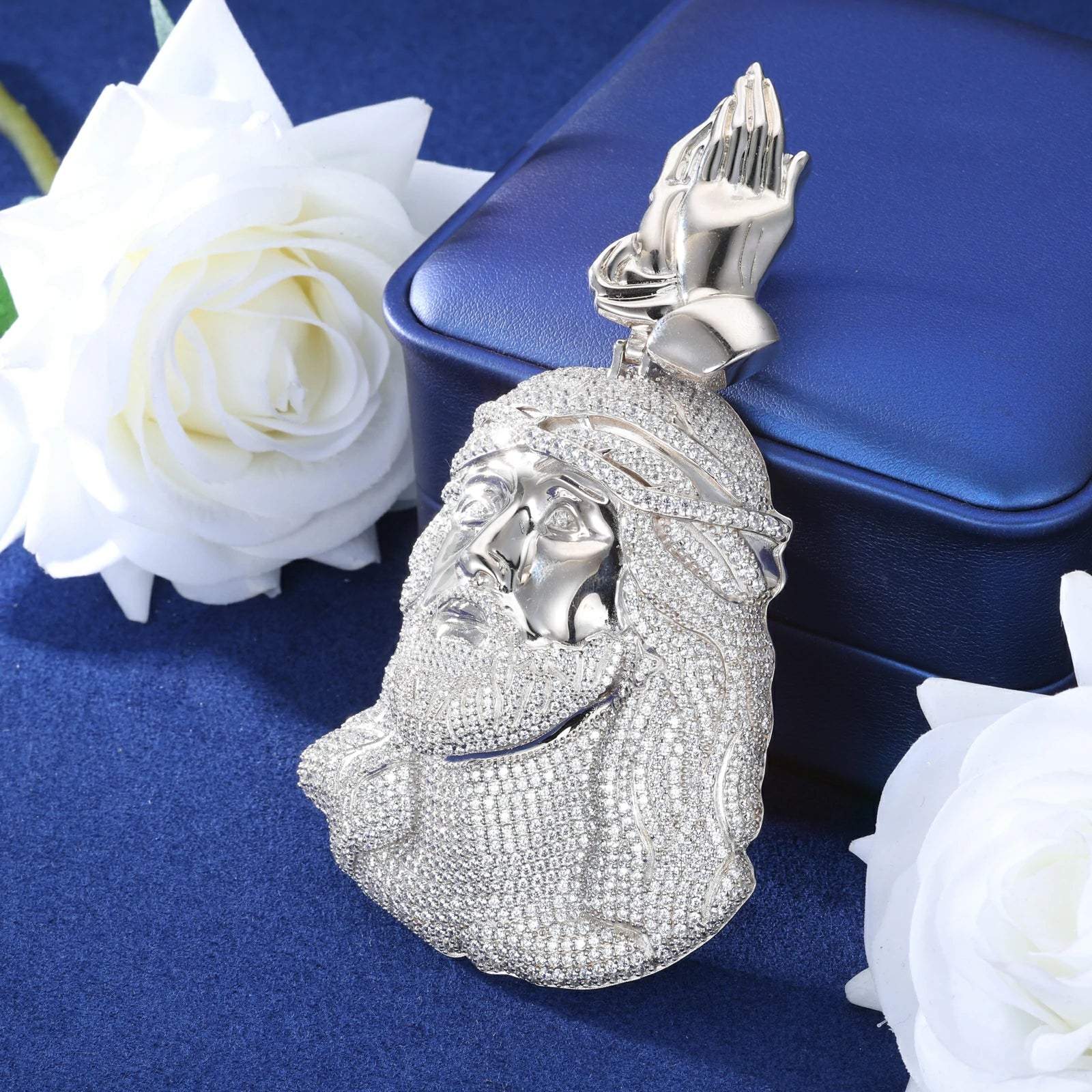 S925 Moissanite Jesus Piece Pendant With Pray Hand Bail