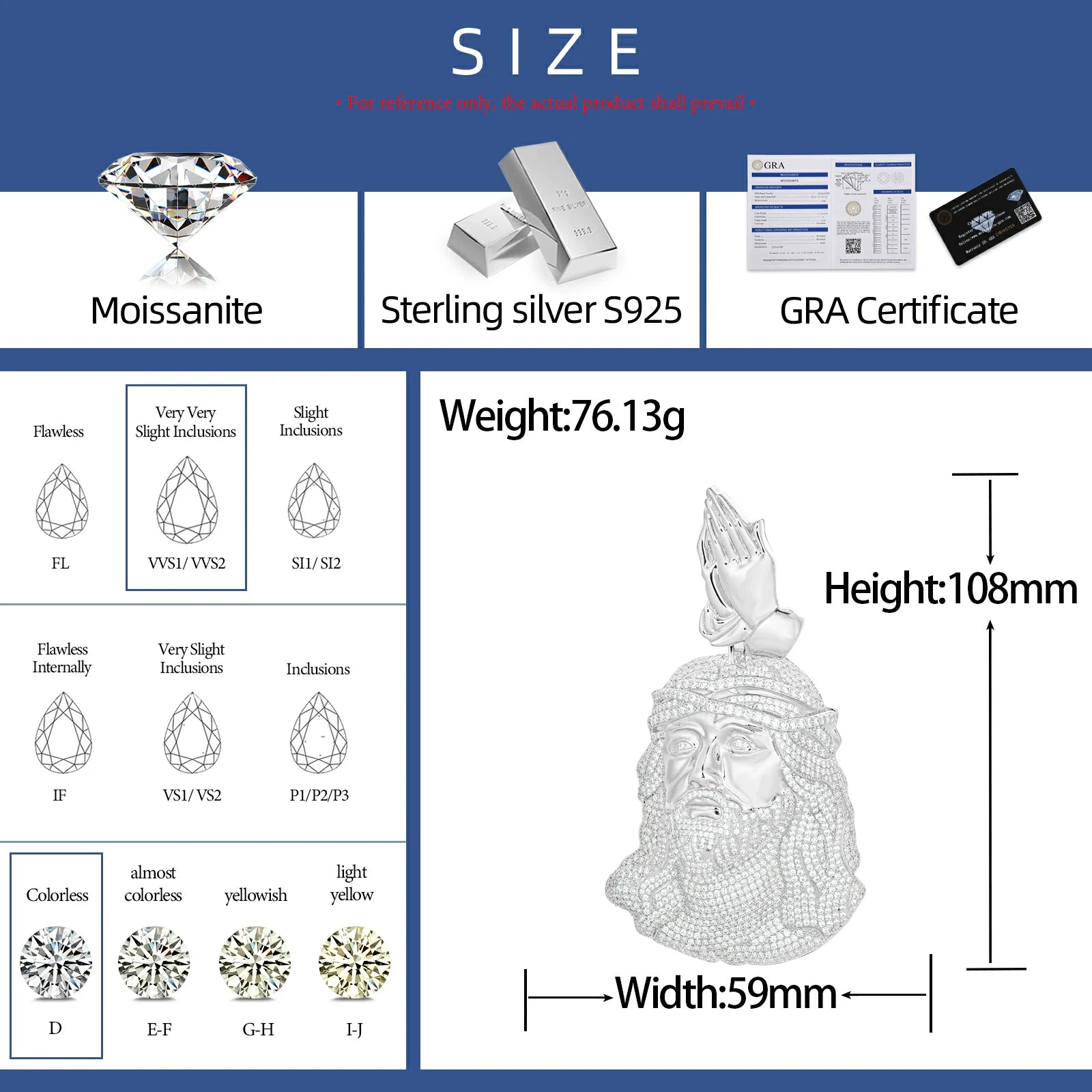 S925 Moissanite Jesus Piece Pendant With Pray Hand Bail