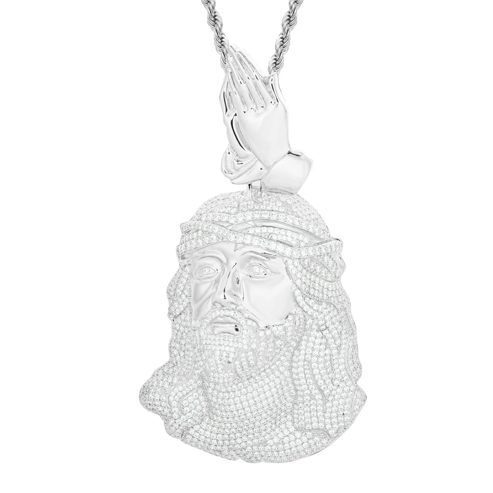 S925 Moissanite Jesus Piece Pendant With Pray Hand Bail