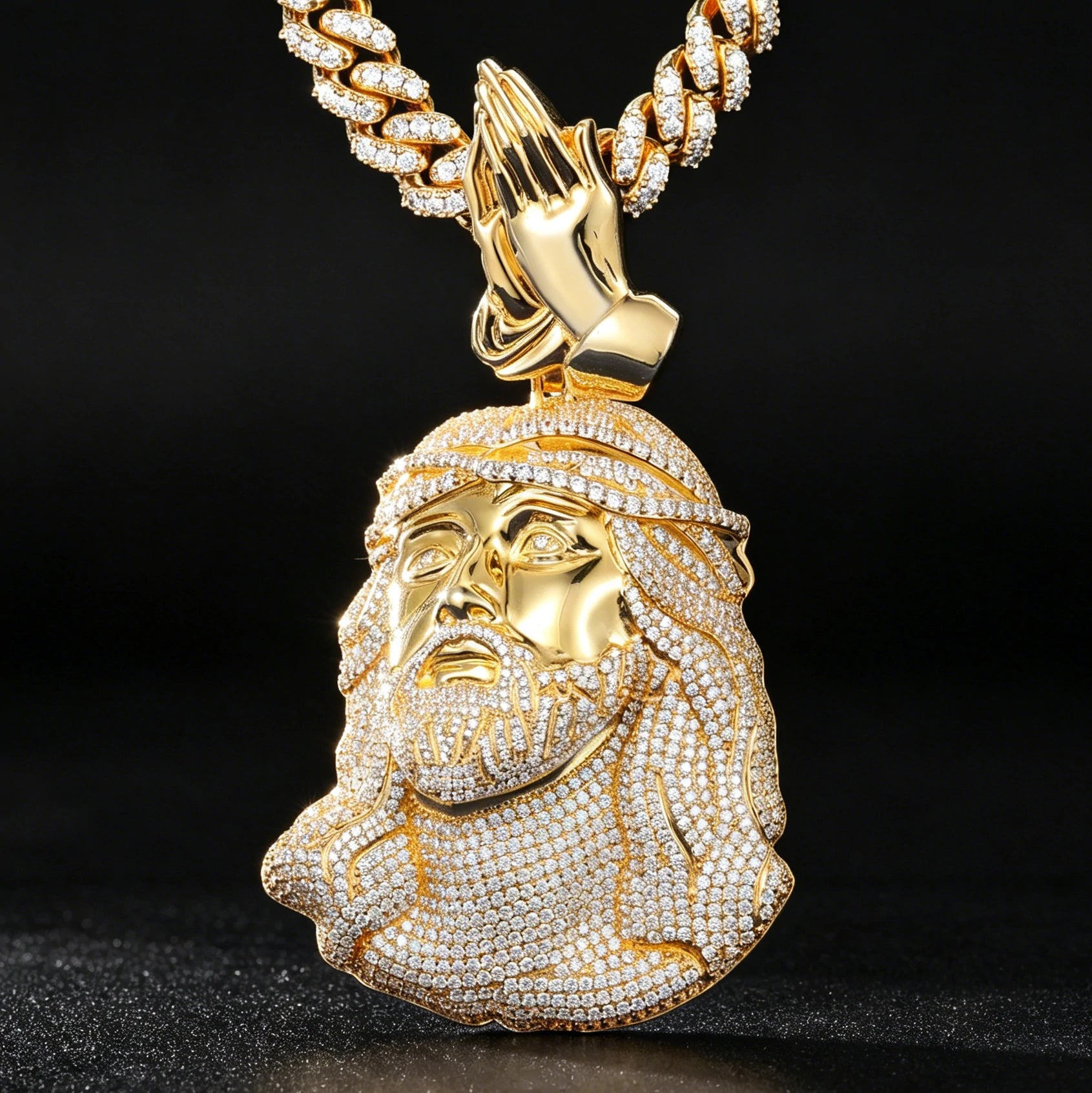 S925 Moissanite Jesus Piece Pendant With Pray Hand Bail