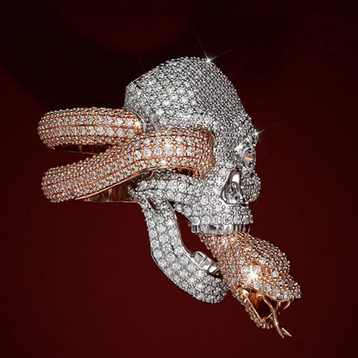 S925 Moissanite Snake & Skull Ring
