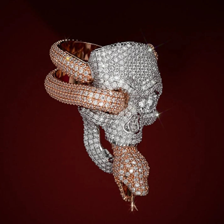 S925 Moissanite Snake & Skull Ring