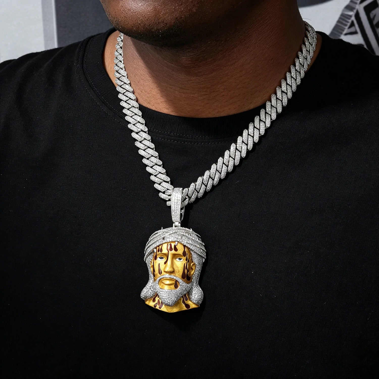 S925 Moissanite Enamel Bleeding Jesus Piece Pendant