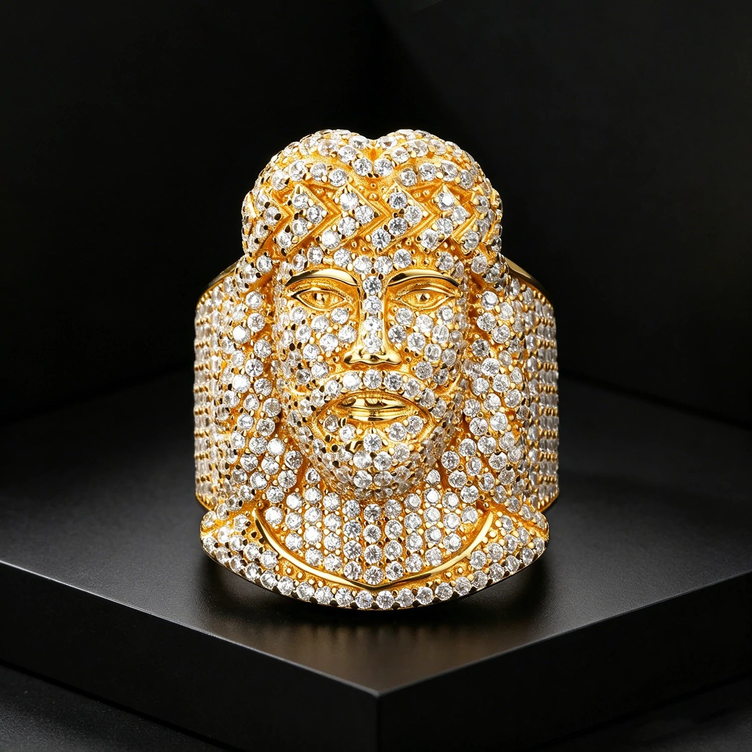 S925 Micro Pave Moissanite Portrait of Jesus Ring