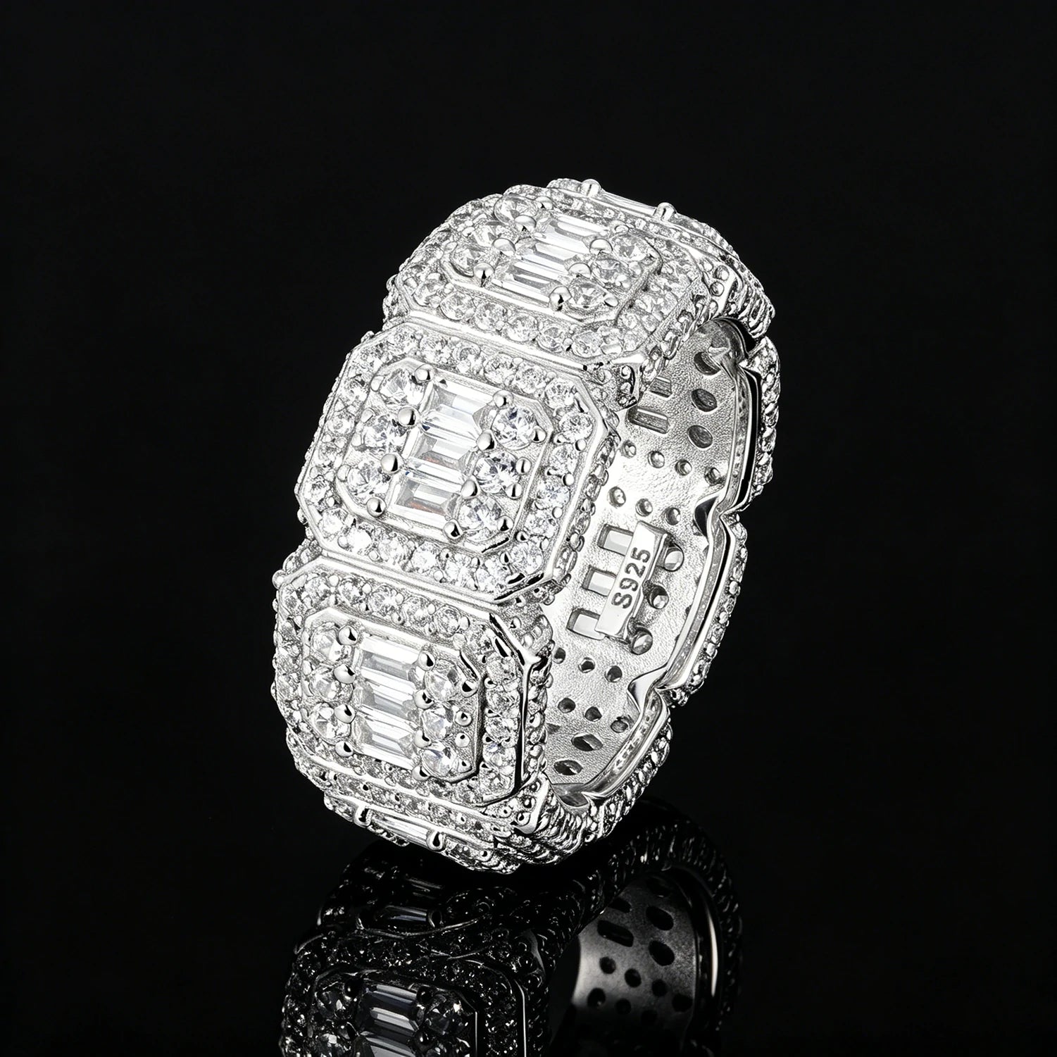 S925 Moissanite Vintage Baguette Halo Band Ring
