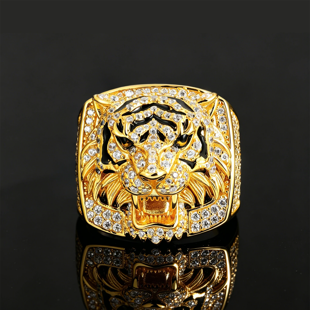 925 Sterling Silver Moissanite Tiger Face Ring