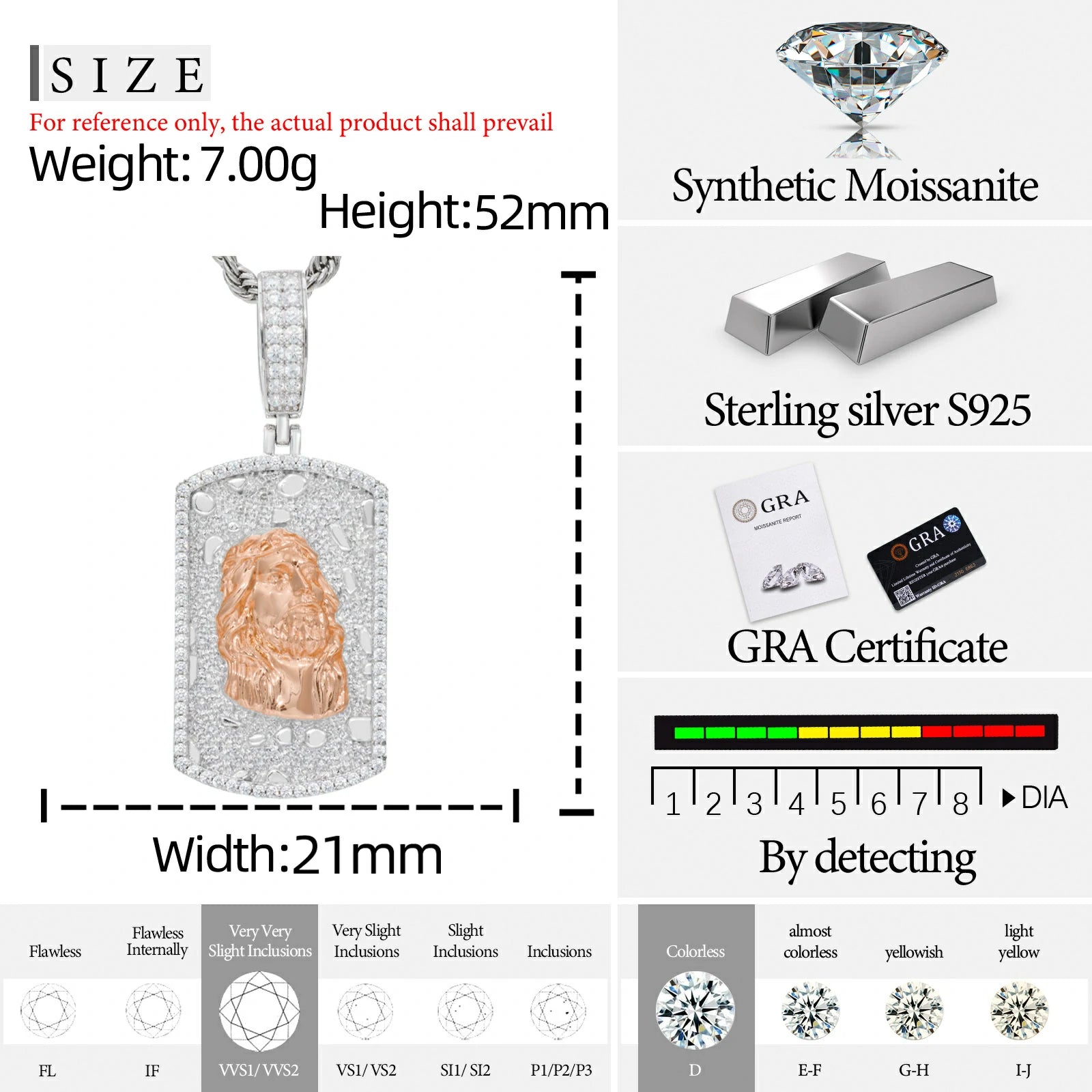 S925 Moissanite Gold Nugget Jesus Dog Tag Pendant