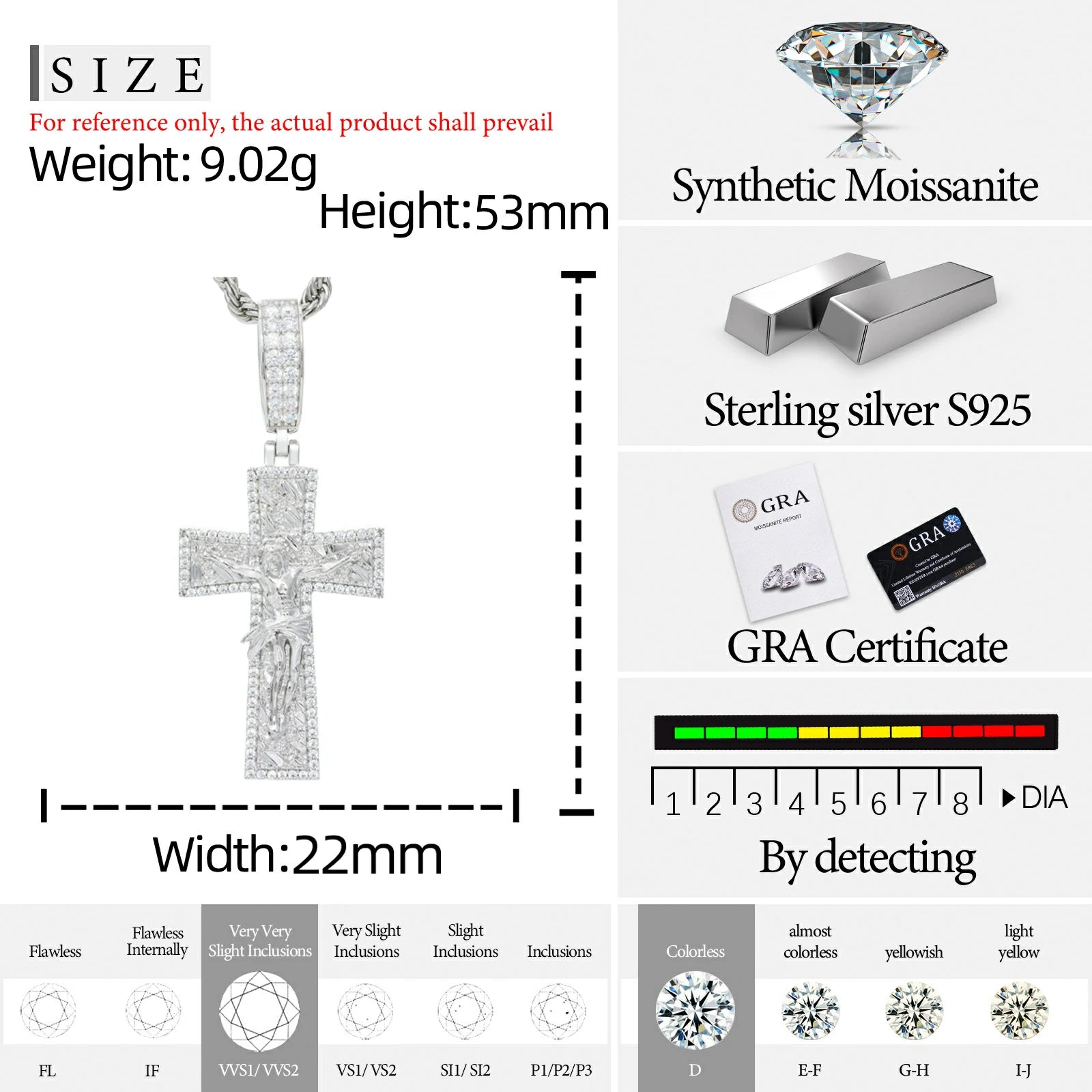 S925 Moissanite Gold Nugget Jesus Crucifix Pendant